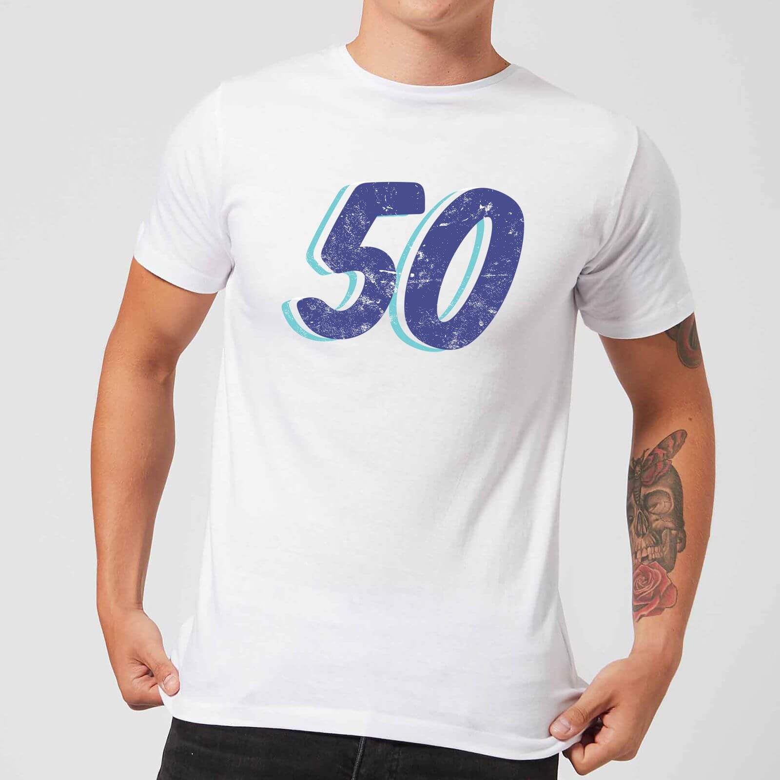50 Distressed Men's T-Shirt - White - XS - White