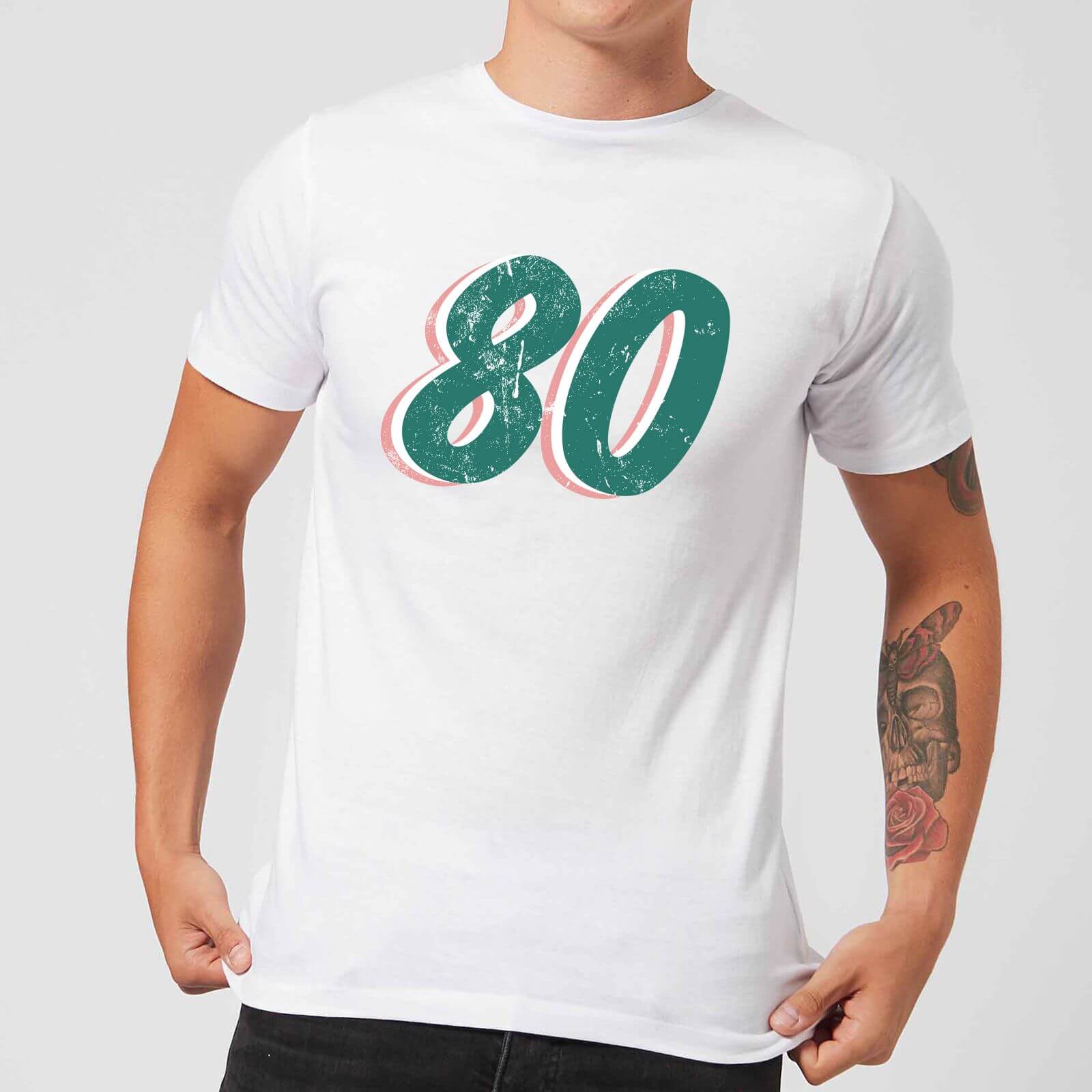 80 Distressed Men's T-Shirt - White - XL - White