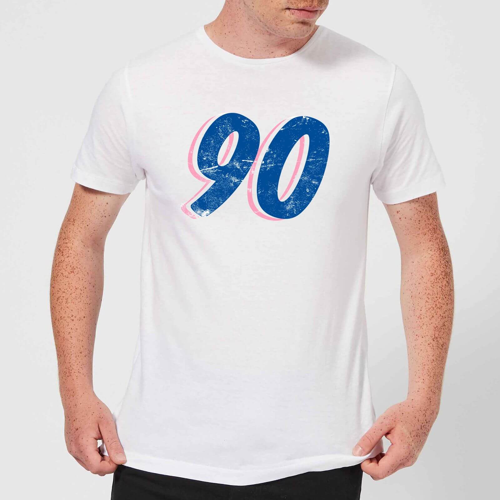 90 Distressed Men's T-Shirt - White - M - White