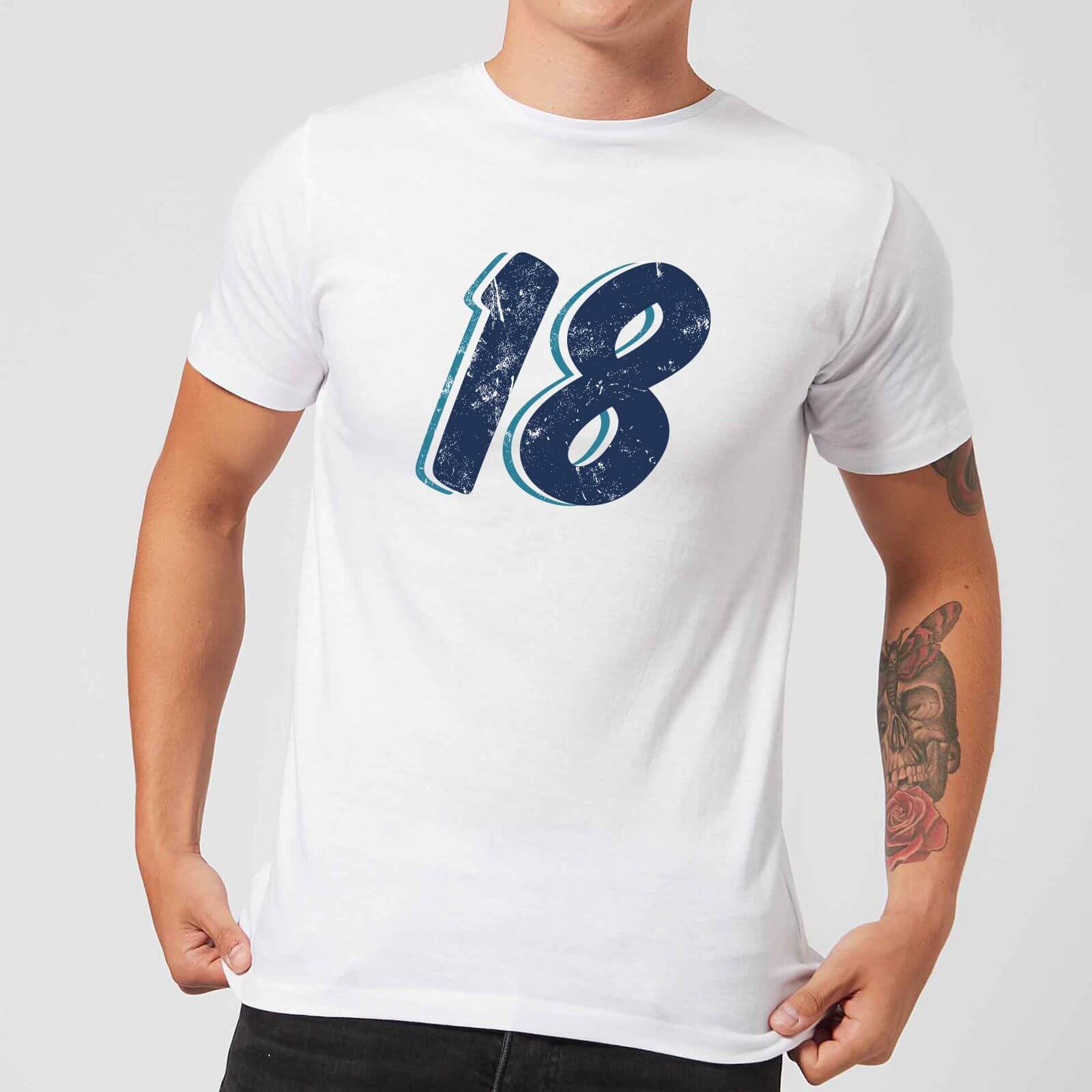 18 Distressed Men's T-Shirt - White - XL