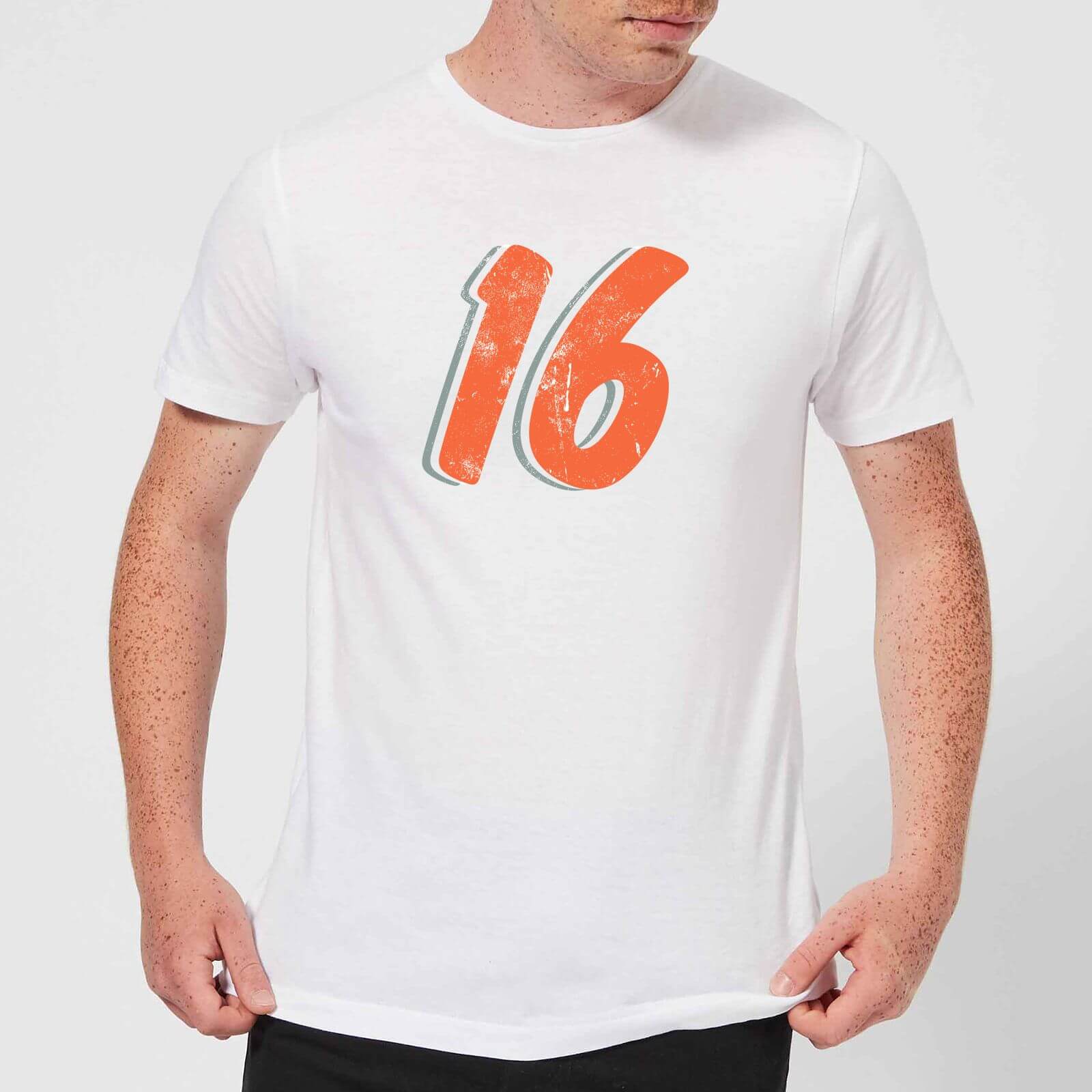 16 Distressed Men's T-Shirt - White - XXL - White