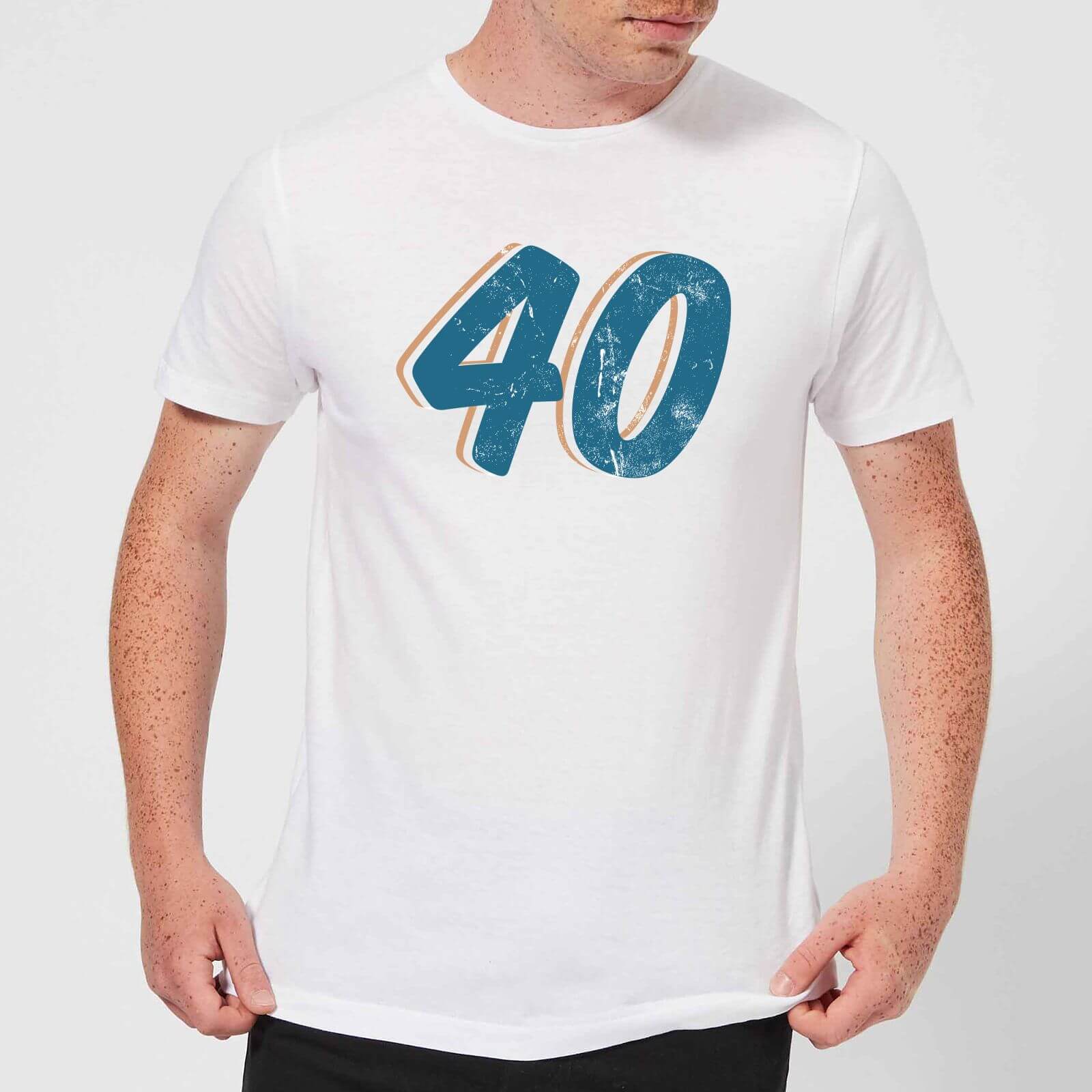 40 Distressed Men's T-Shirt - White - XXL - White