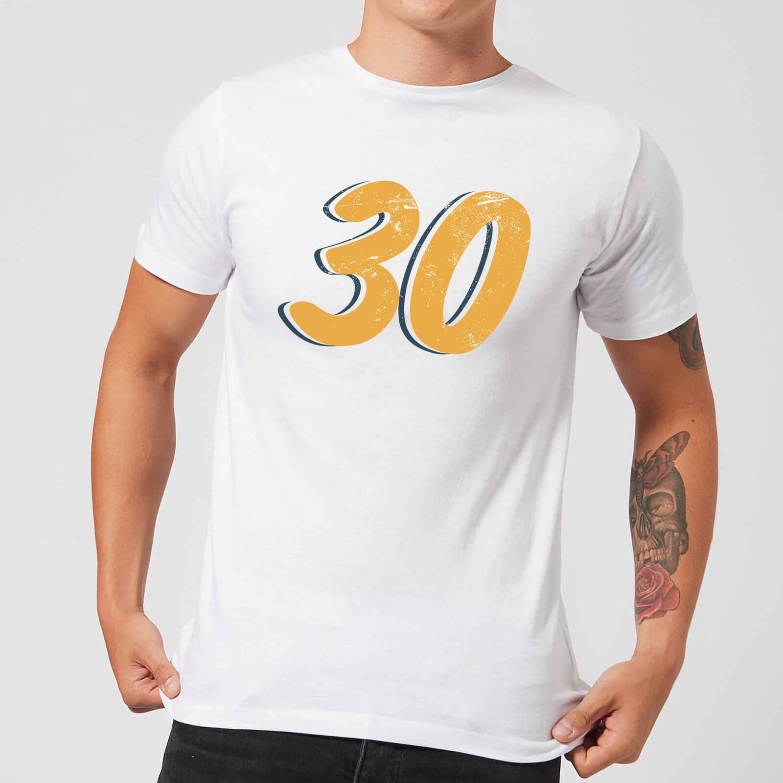 30 Distressed Men's T-Shirt - White - S - White