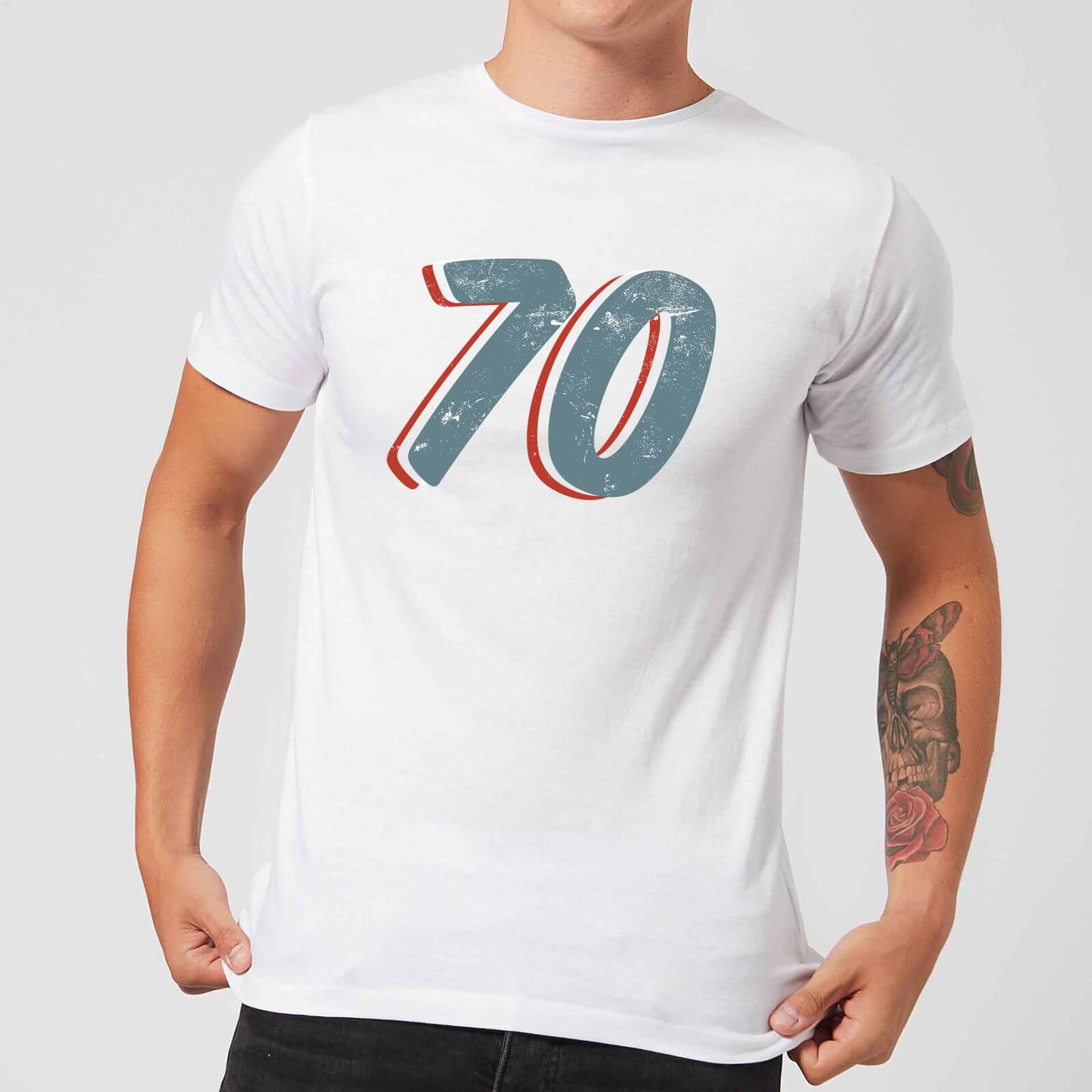 70 Distressed Men's T-Shirt - White - XS - White