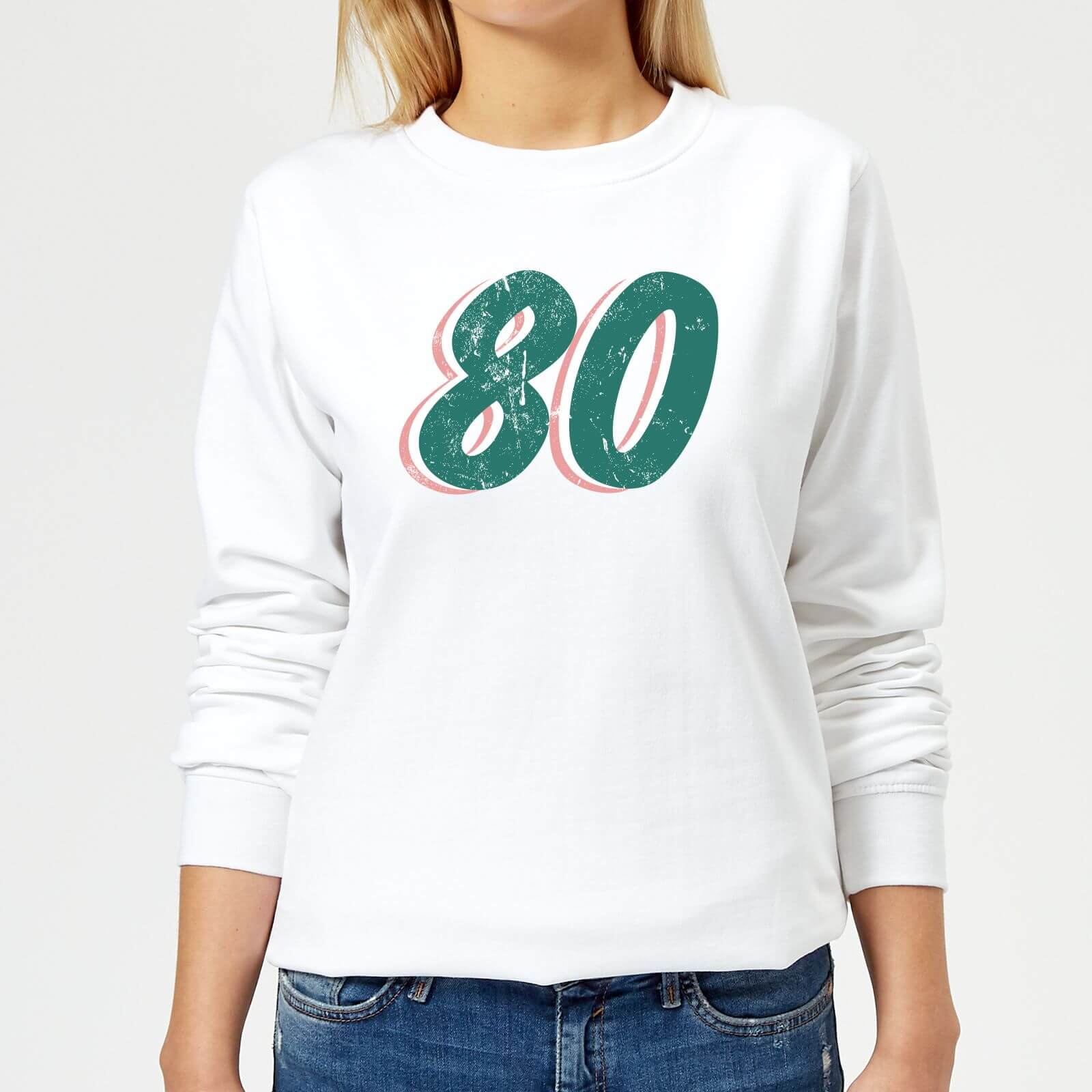 80 Distressed Women's Sweatshirt - White - XS - White