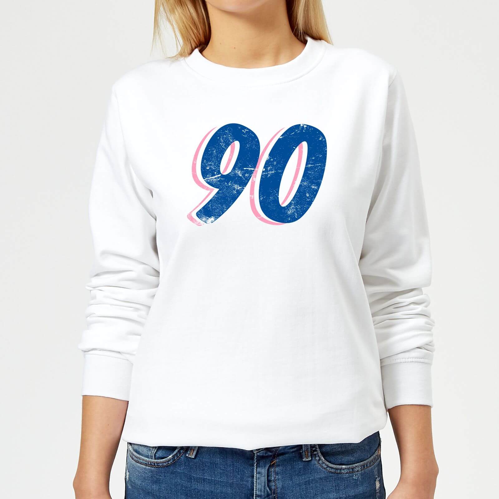 90 Distressed Women's Sweatshirt - White - XS - White