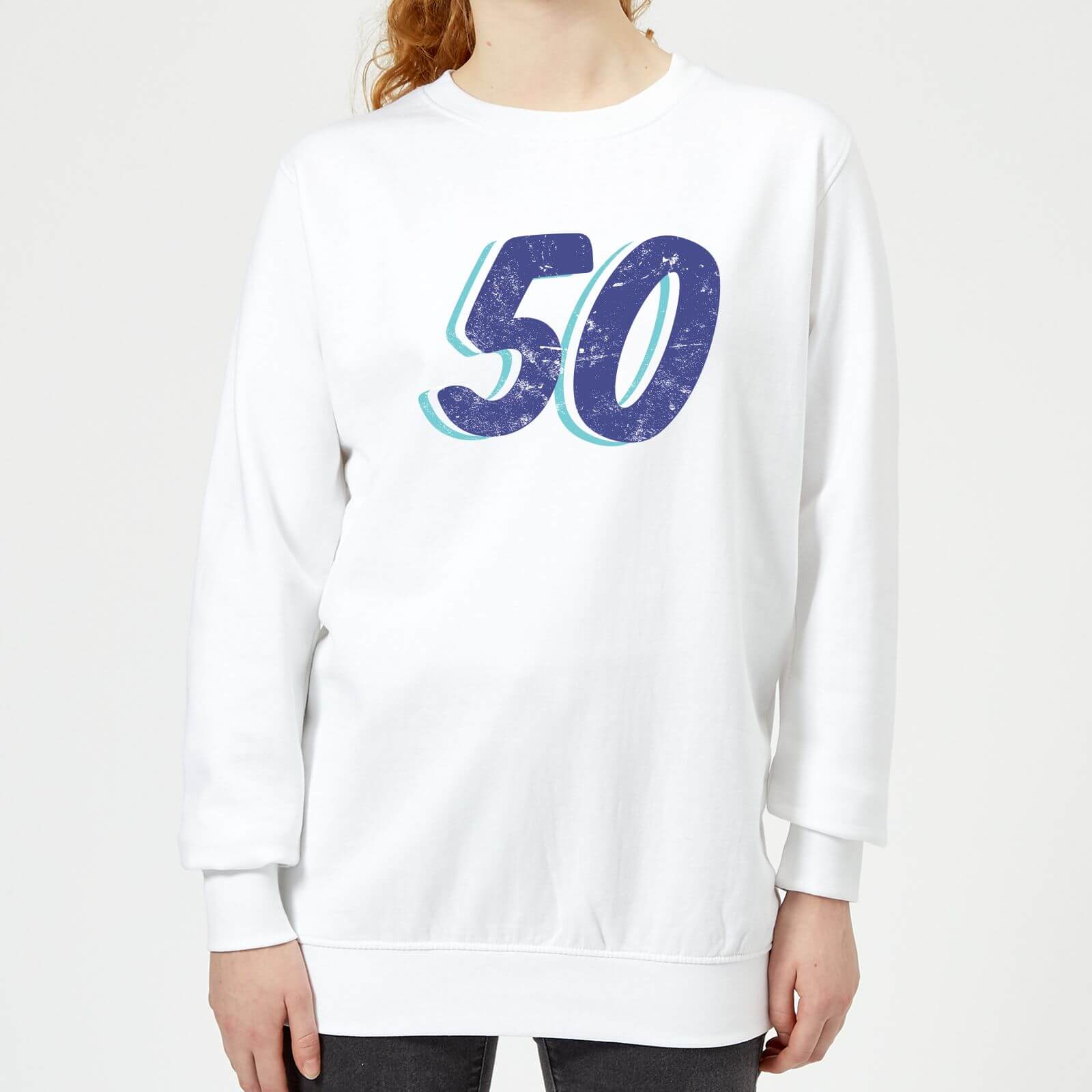 50 Distressed Women's Sweatshirt - White - XS - White