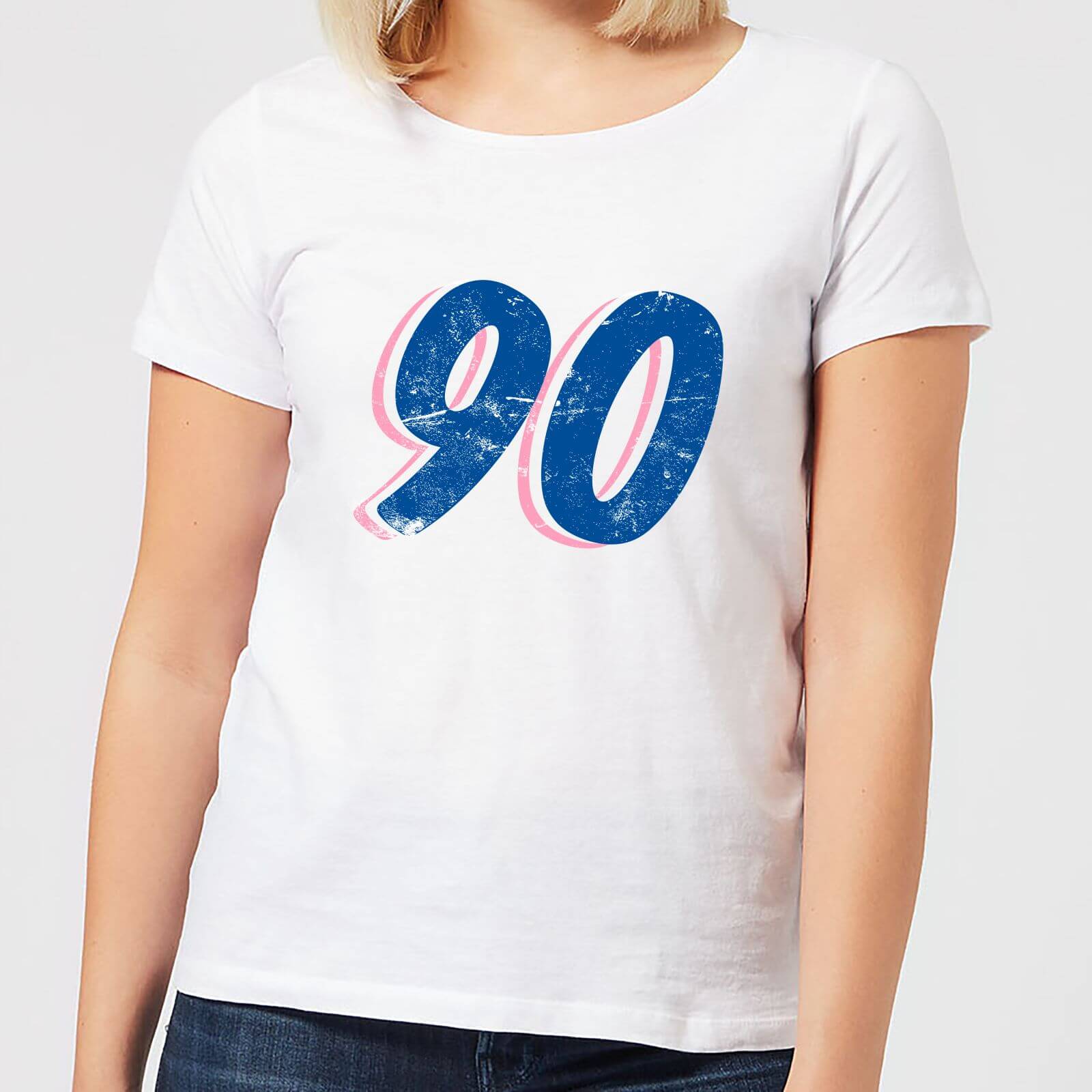 90 Distressed Women's T-Shirt - White - L - White