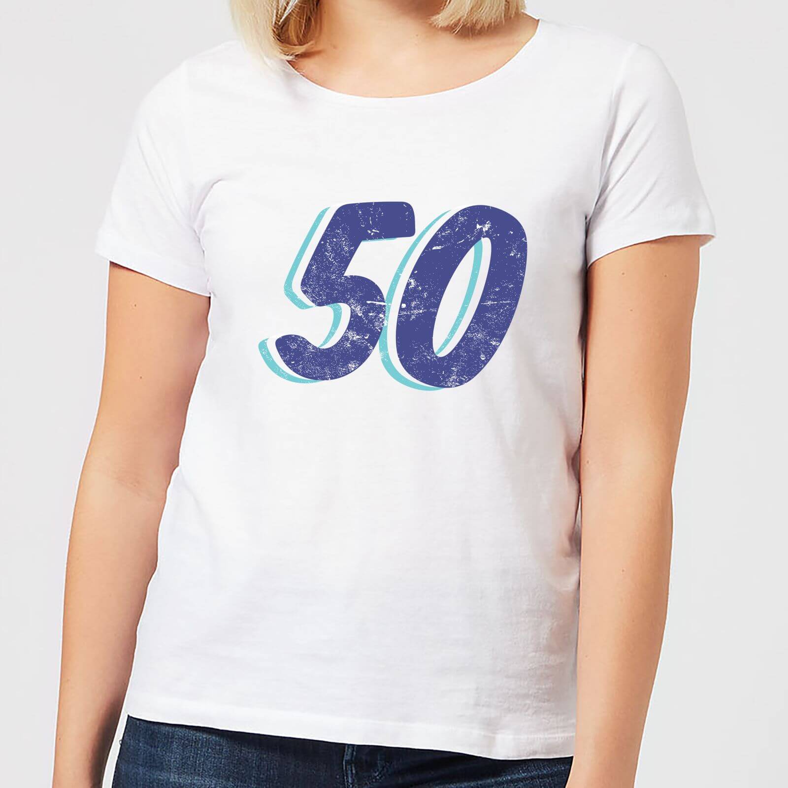 50 Distressed Women's T-Shirt - White - S - White