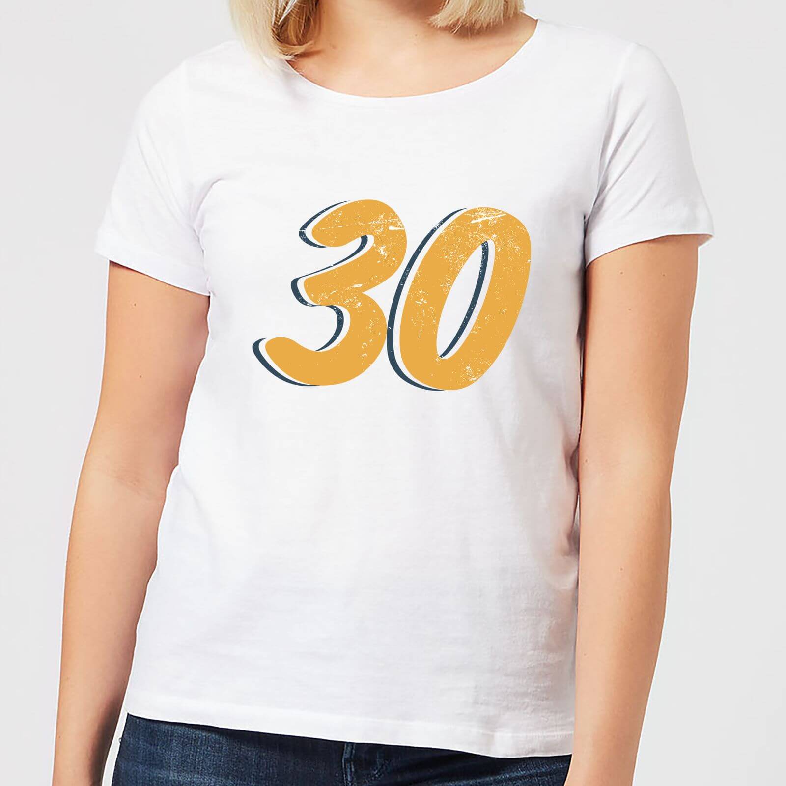 30 Distressed Women's T-Shirt - White - S - White