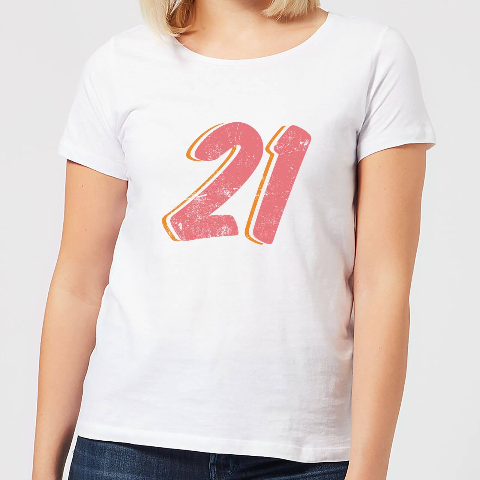 21 Distressed Women's T-Shirt - White - M - White