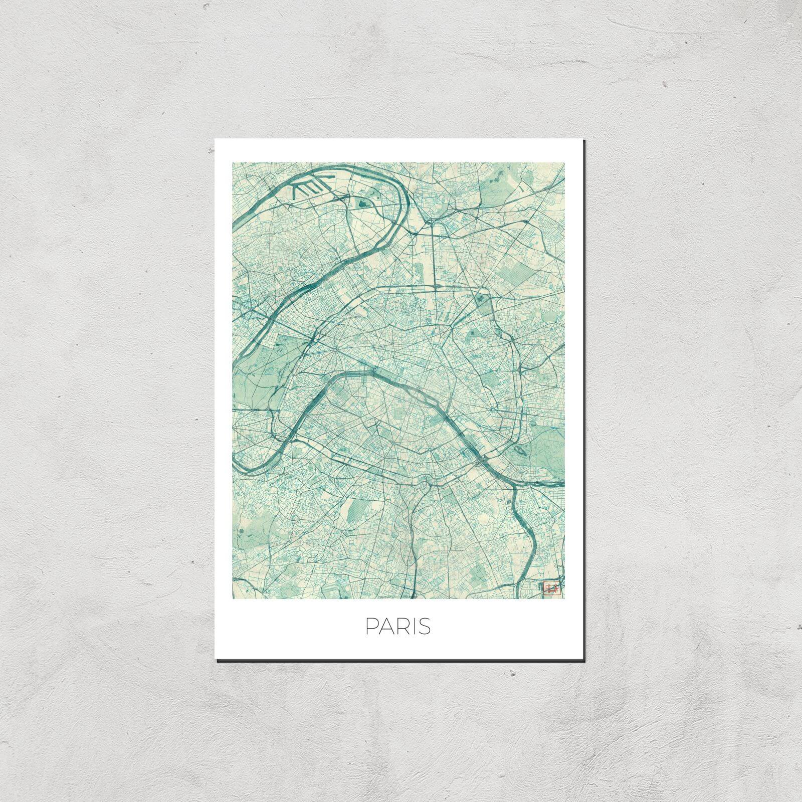 City Art Coloured Paris Map Art Print - A2 - Print Only