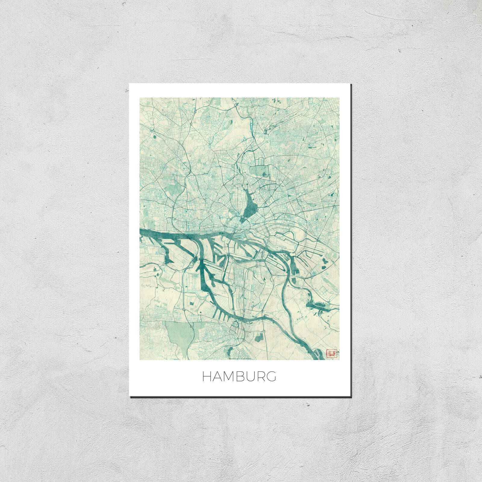 City Art Coloured Hamburg Map Art Print - A2 - Print Only