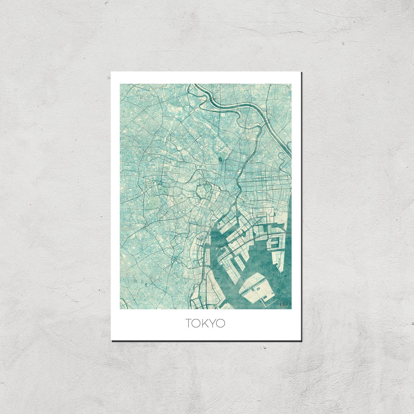 City Art Coloured Tokyo Map Art Print - A2 - Print Only