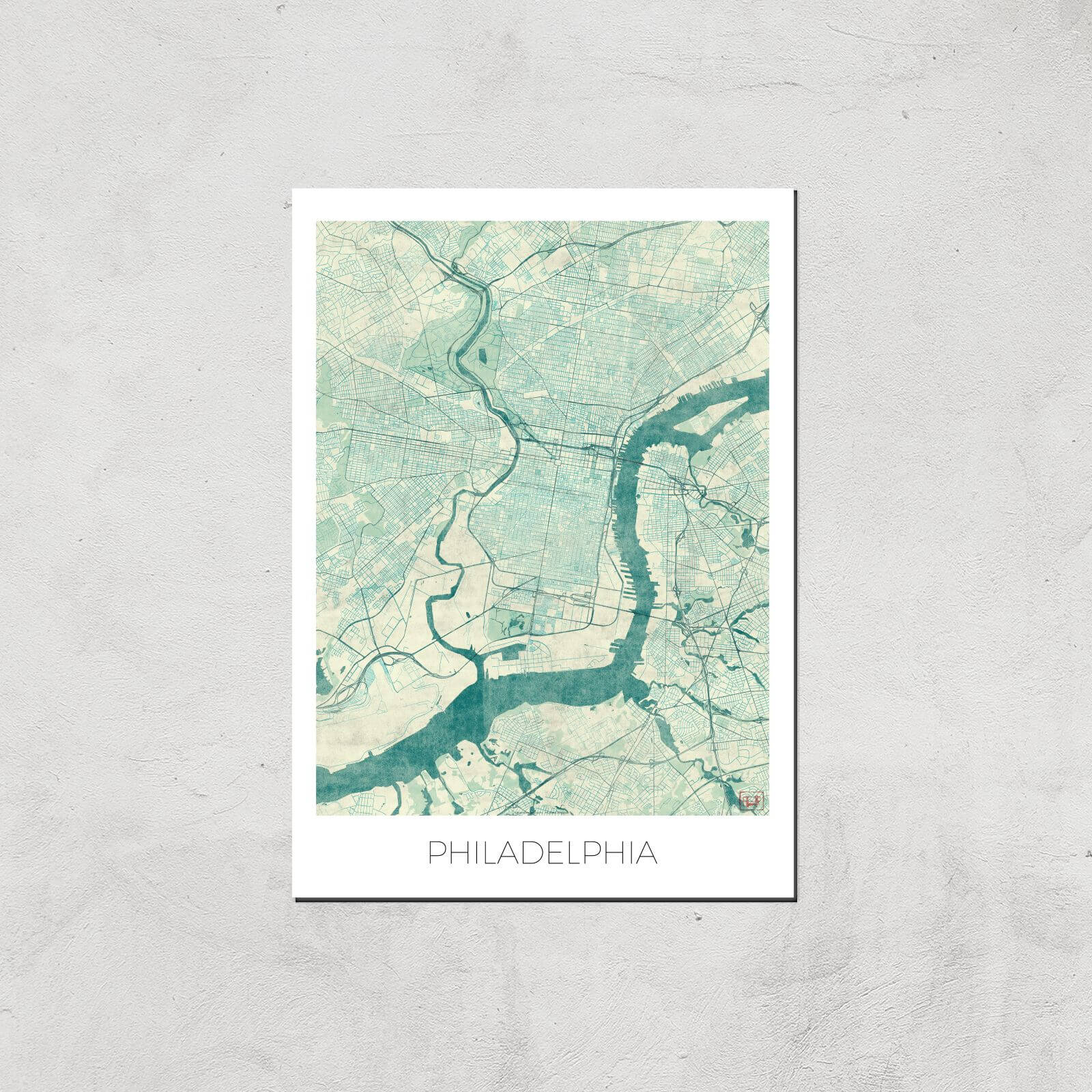 City Art Coloured Philadelphia Map Art Print - A2 - Print Only