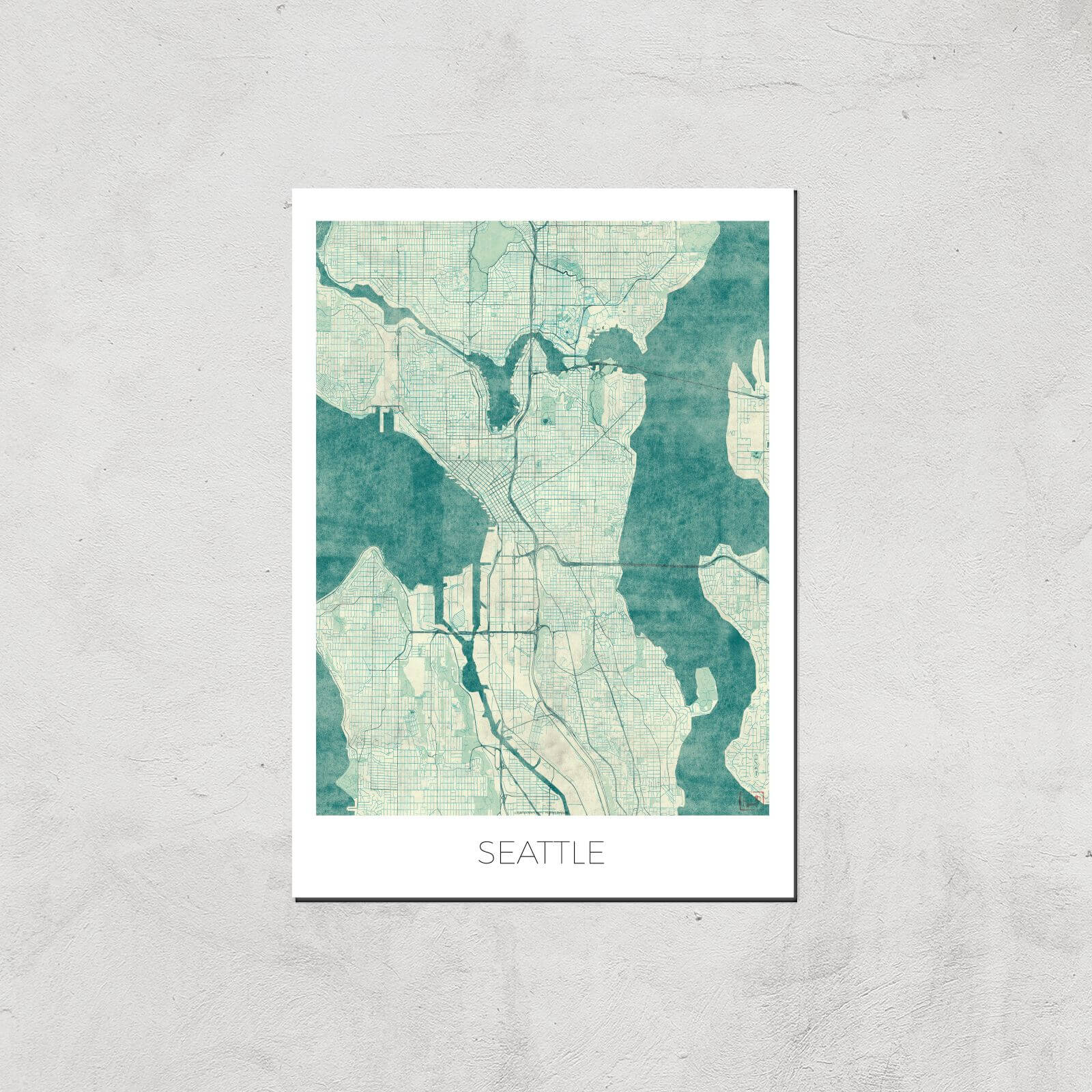 City Art Coloured Seattle Map Art Print - A2 - Print Only