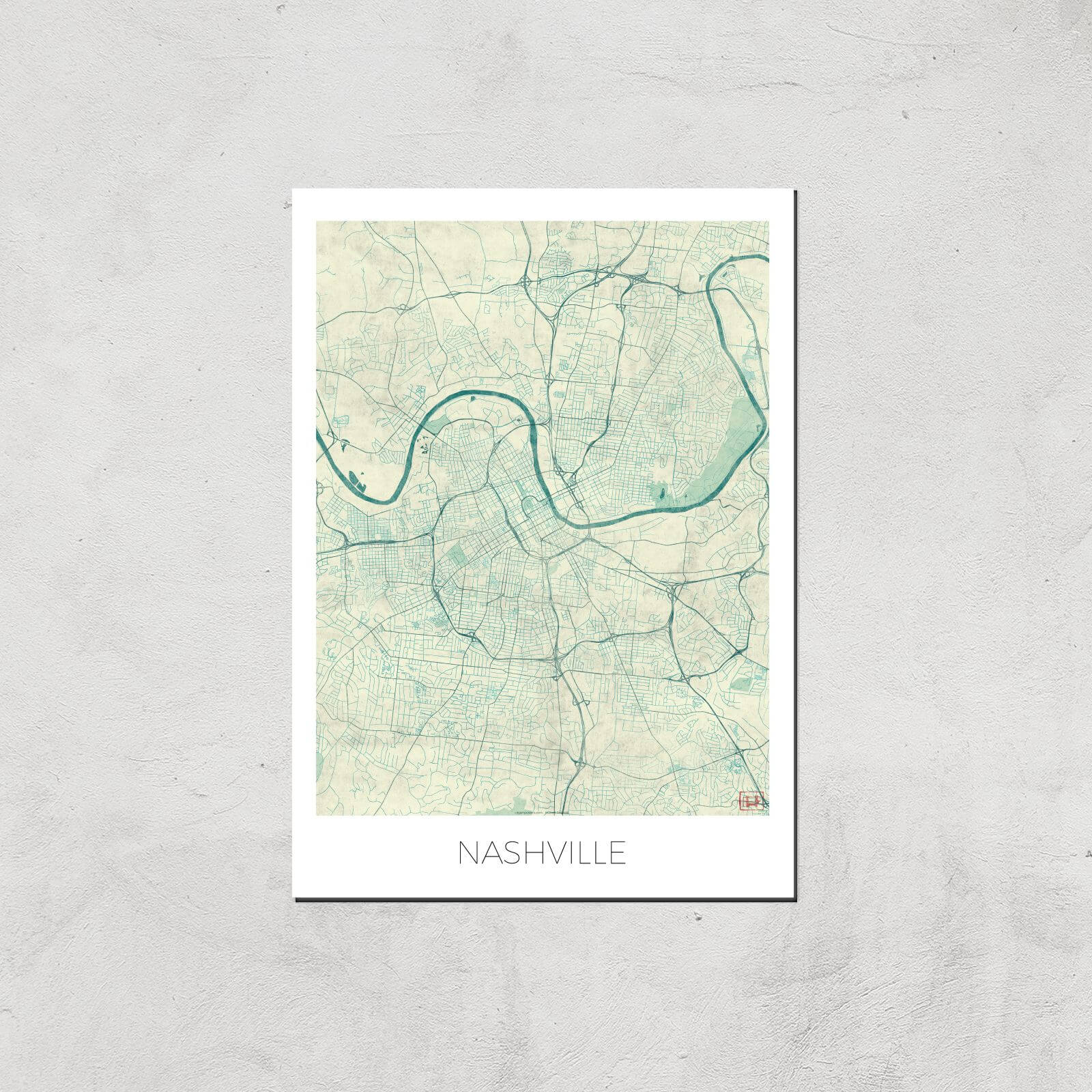 City Art Coloured Nashville Map Art Print - A2 - Print Only