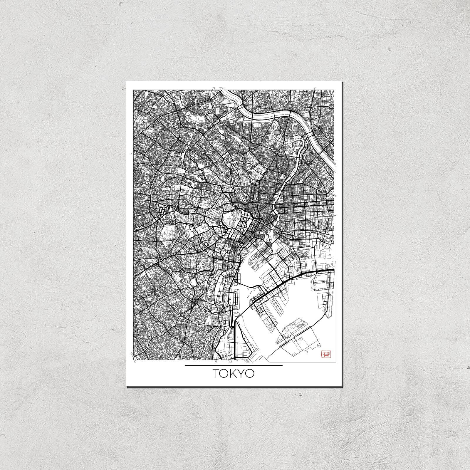 City Art Black and White Outlined Tokyo Map Art Print - A2 - Print Only