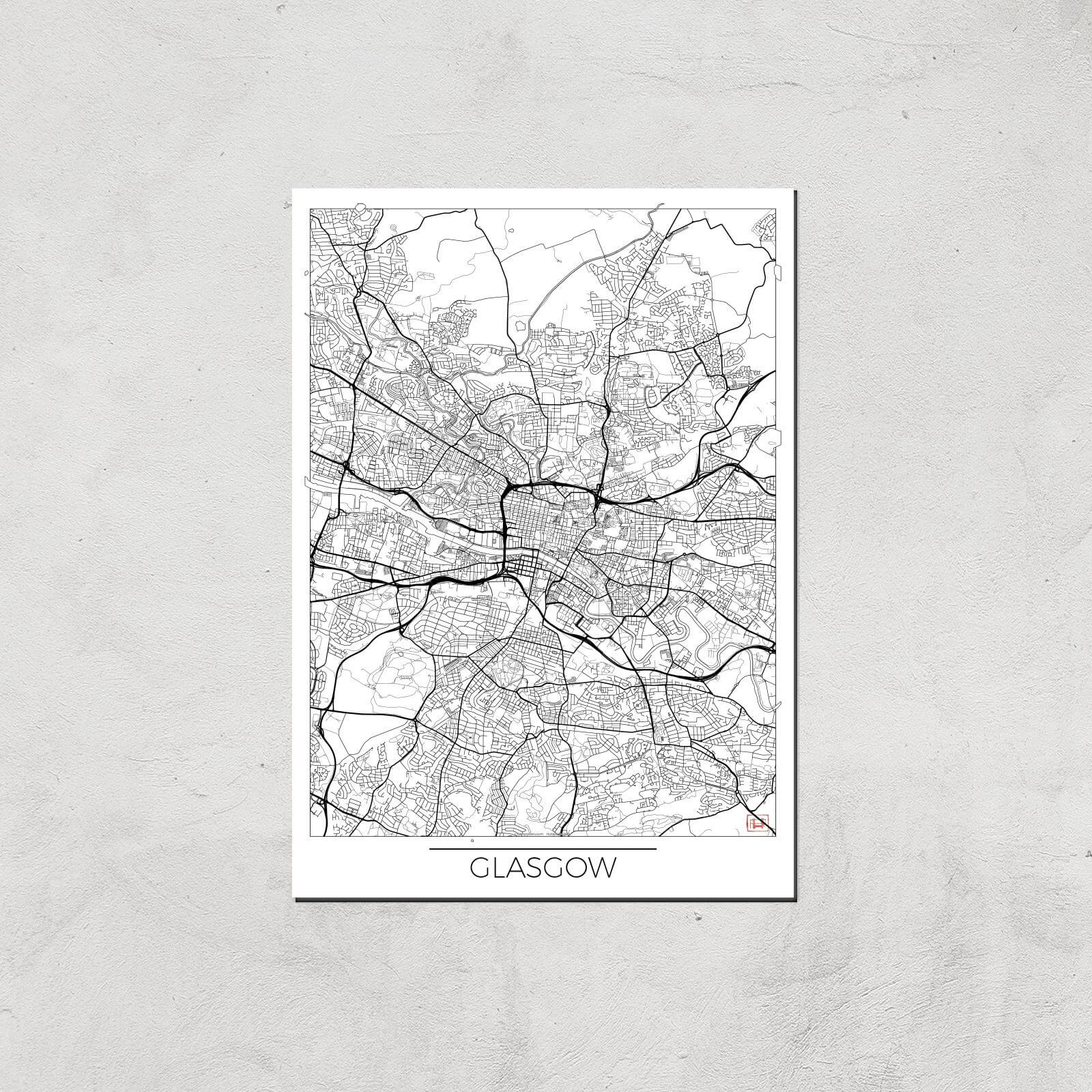City Art Black and White Outlined Glasgow Map Art Print - A2 - Print Only