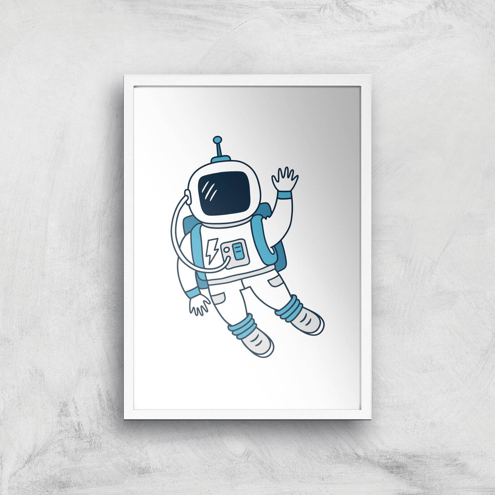 Astronaut Waving Art Print - A3 - White Frame