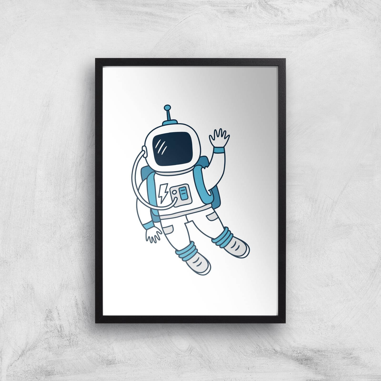 Astronaut Waving Art Print - A2 - Black Frame