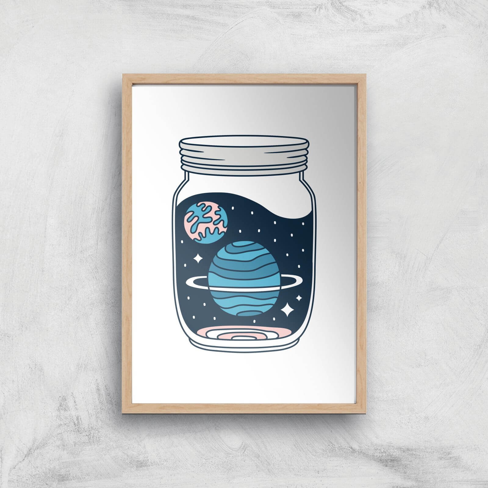 Space Jar Art Print - A2 - Wooden Frame