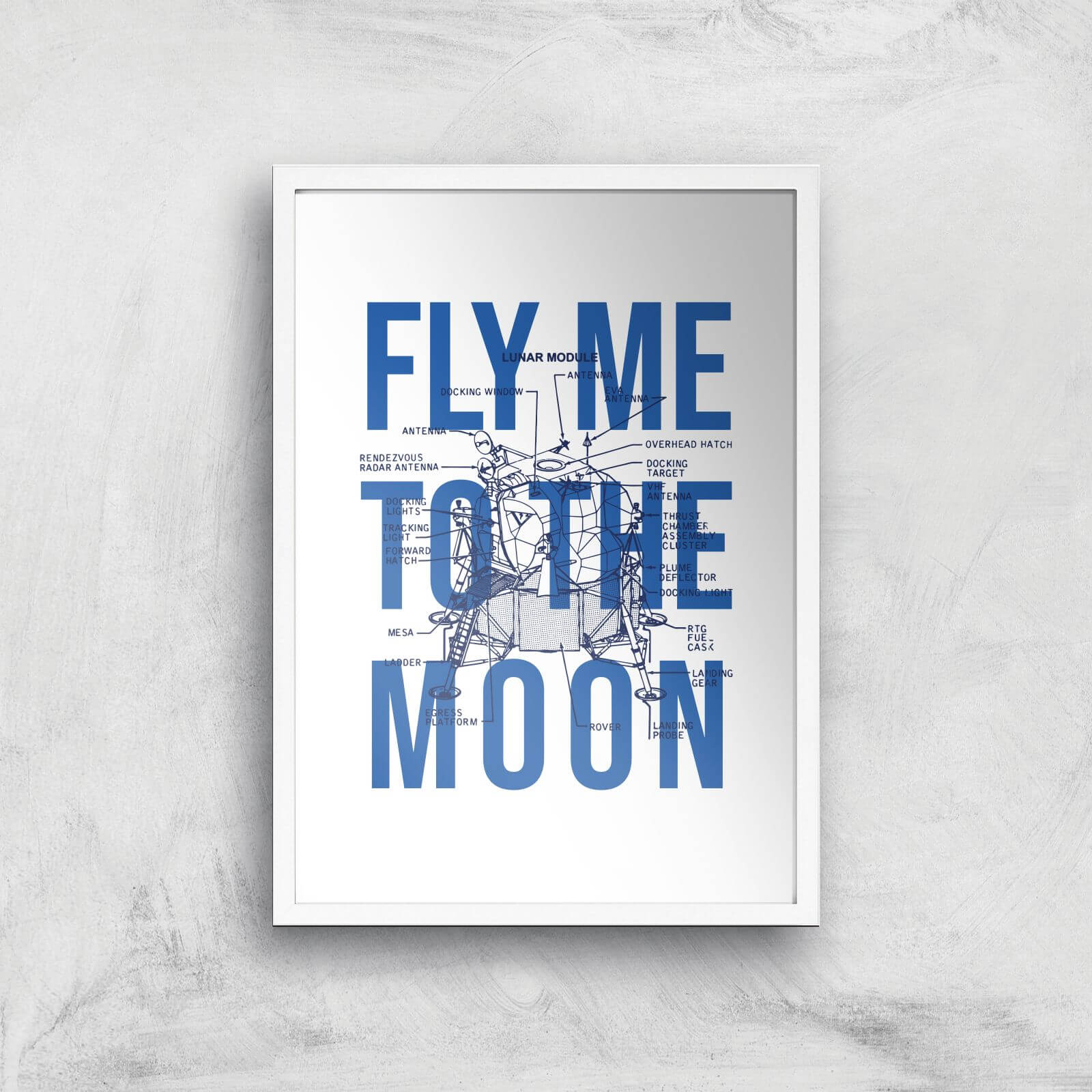 Fly Me To The Moon Blue Print Art Print - A2 - White Frame