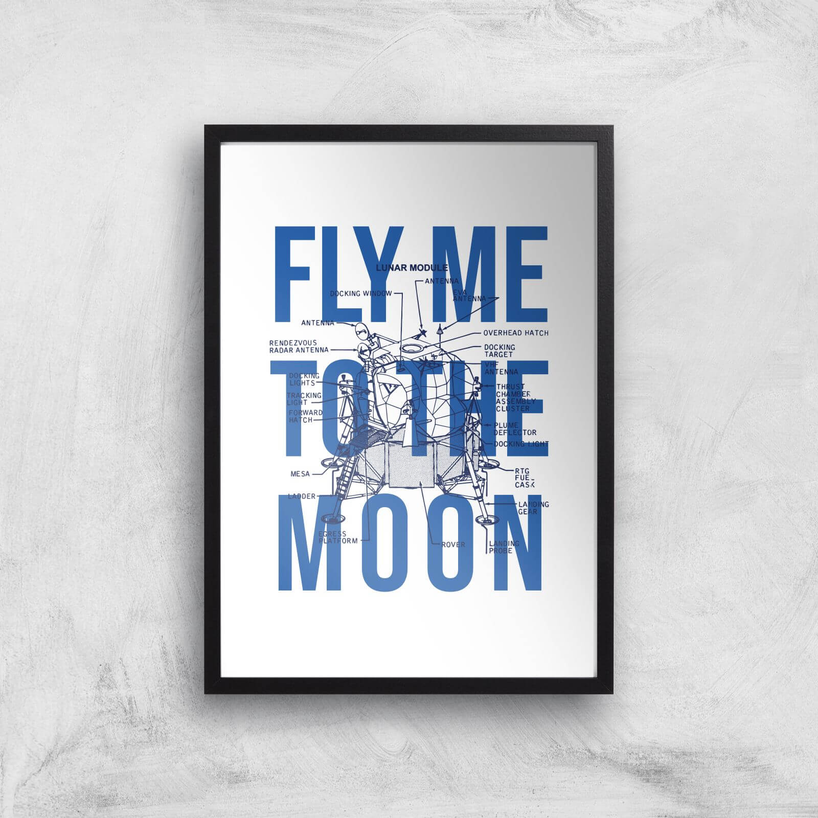 Fly Me To The Moon Blue Print Art Print - A2 - Black Frame