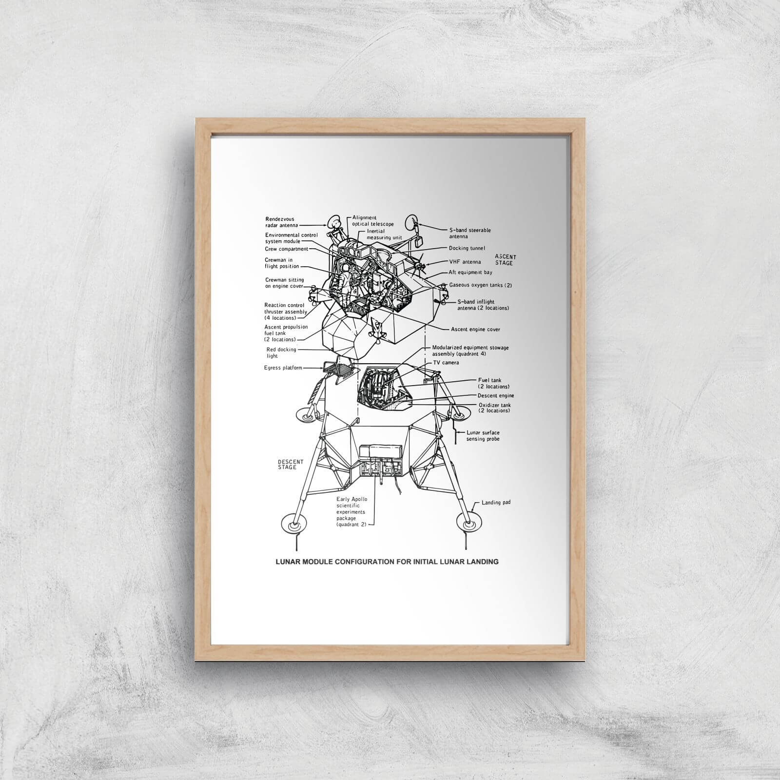 Lunar Schematic Art Print - A4 - Wooden Frame