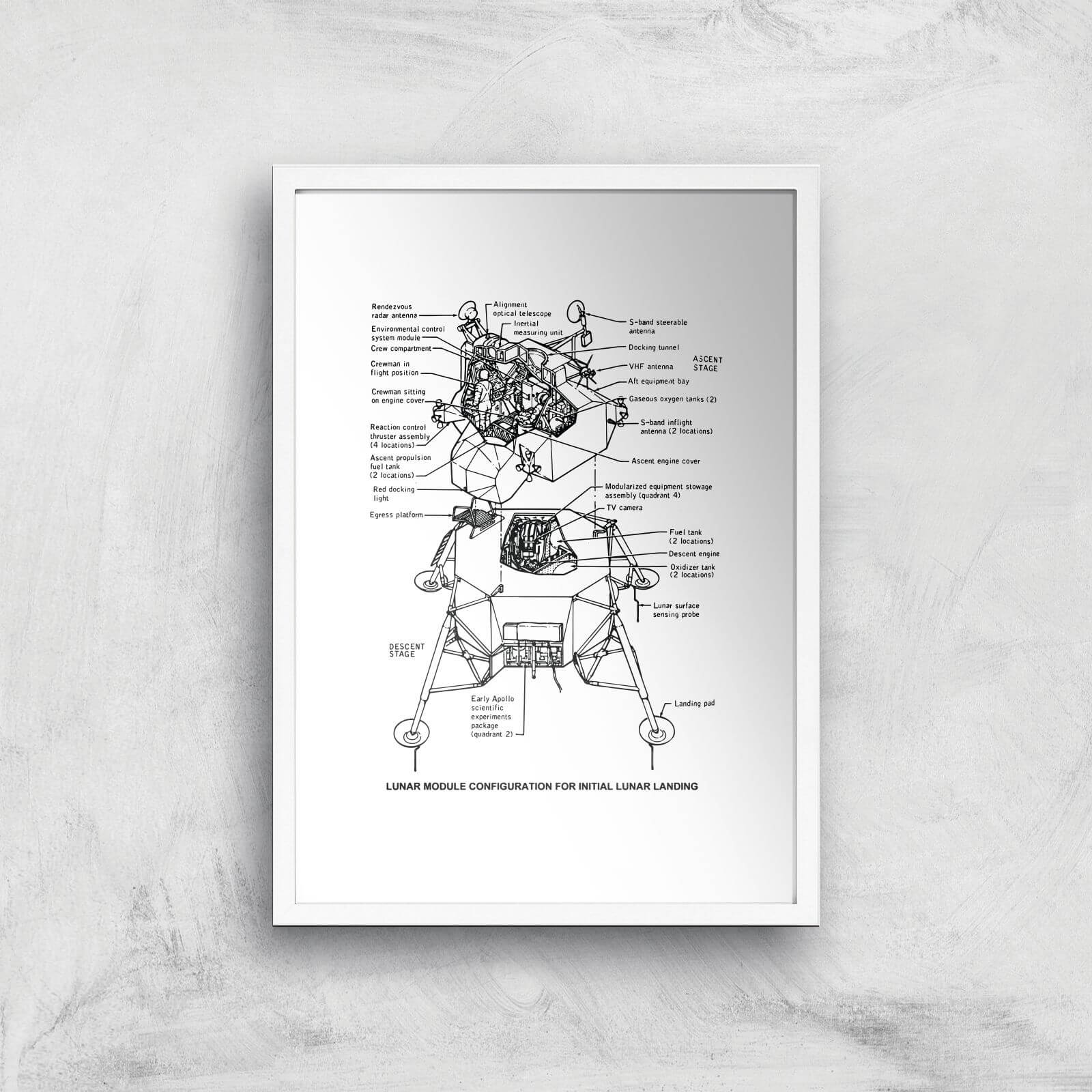 Lunar Schematic Art Print - A3 - White Frame