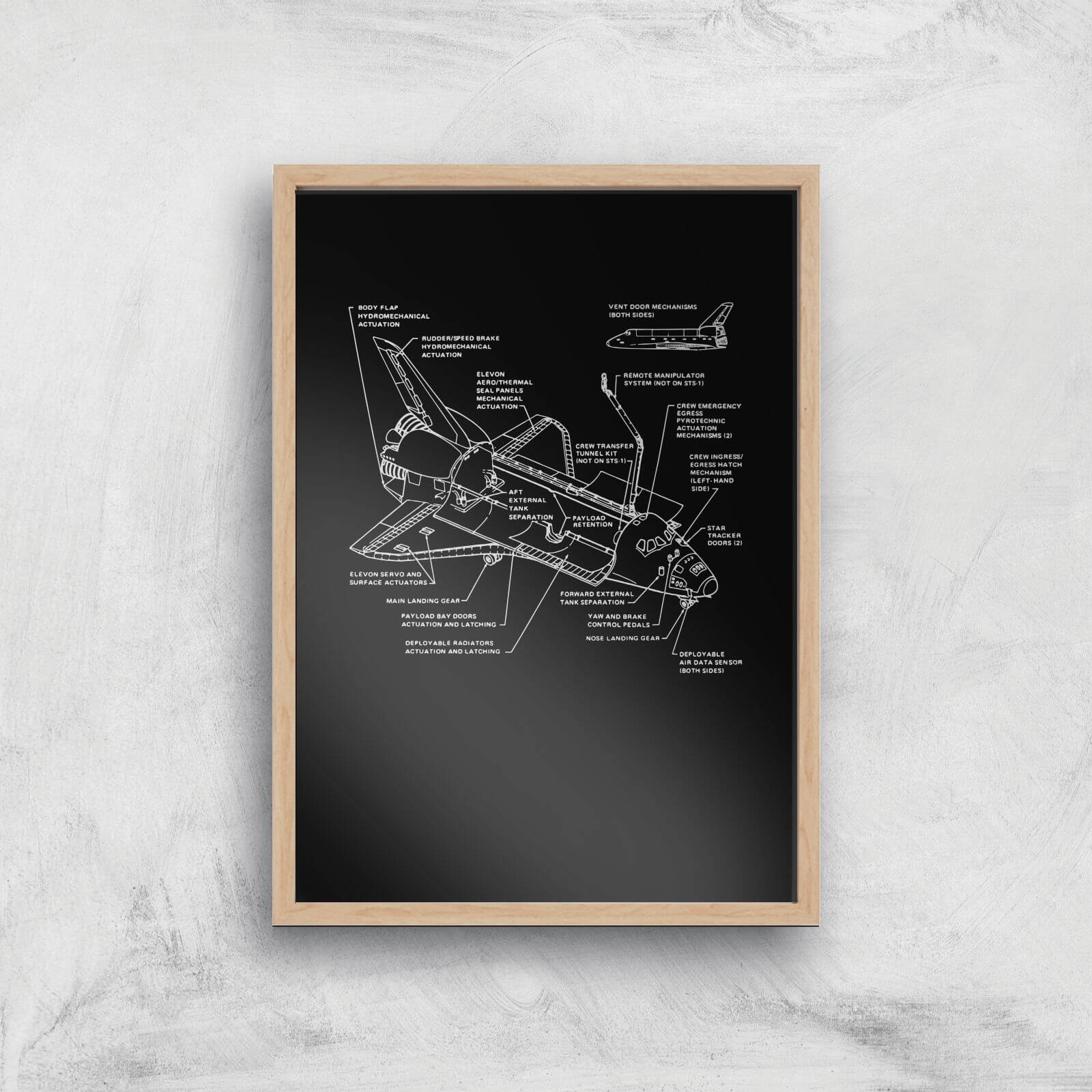 Shuttle Schematic Art Print - A2 - Wooden Frame