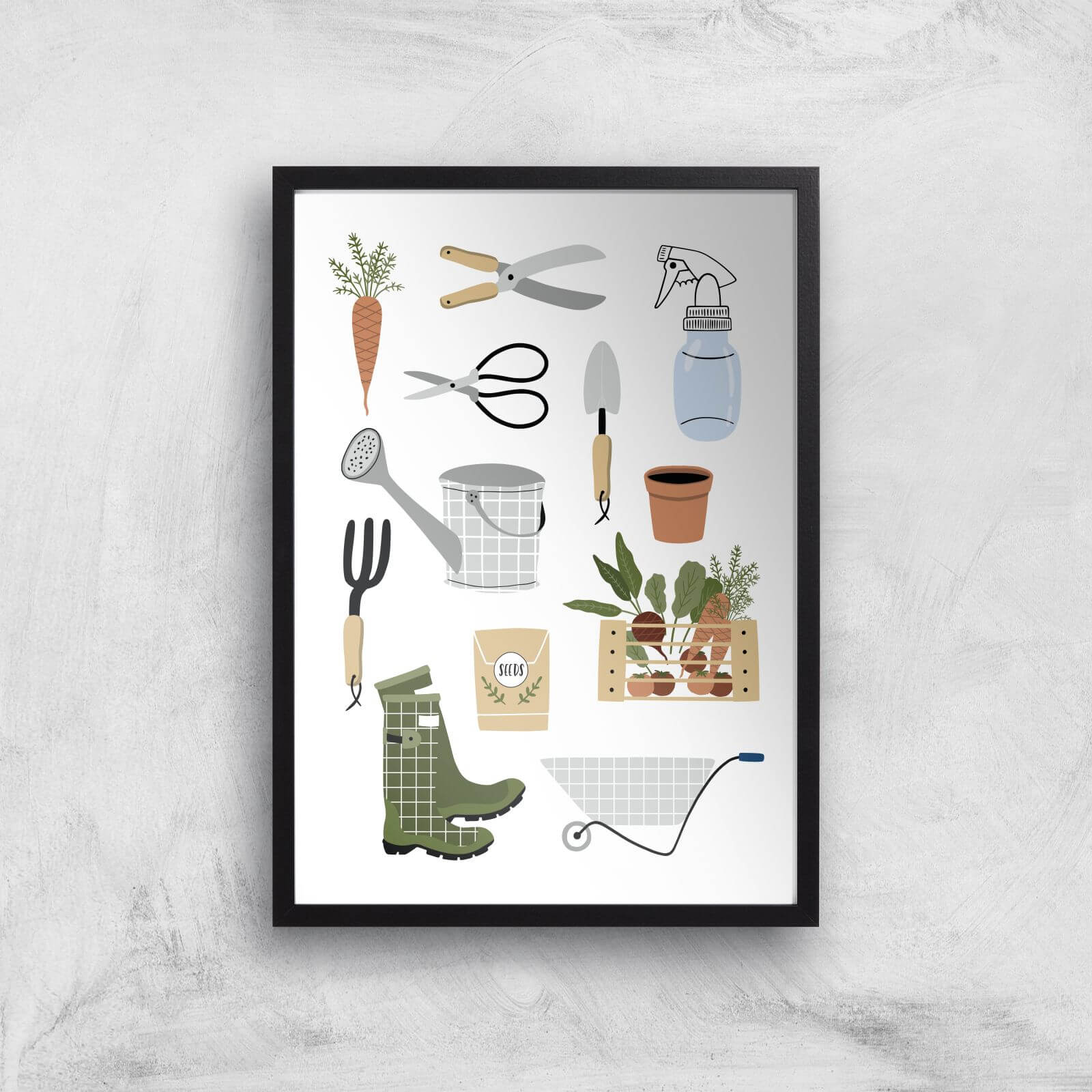 Garden Items Art Print - A2 - Black Frame