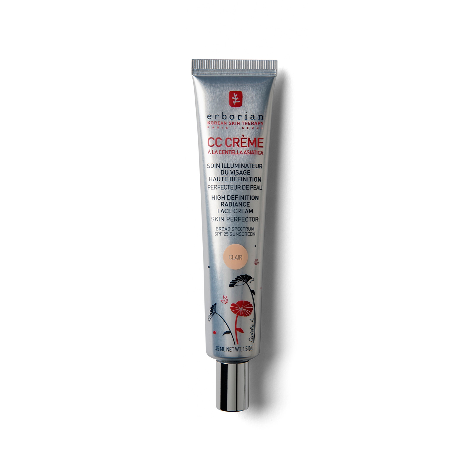 Erborian CC Crème Centella Asiatica crema illuminante per una tinta uniforme della pelle SPF 25 confezione grande colore Clair 45 ml