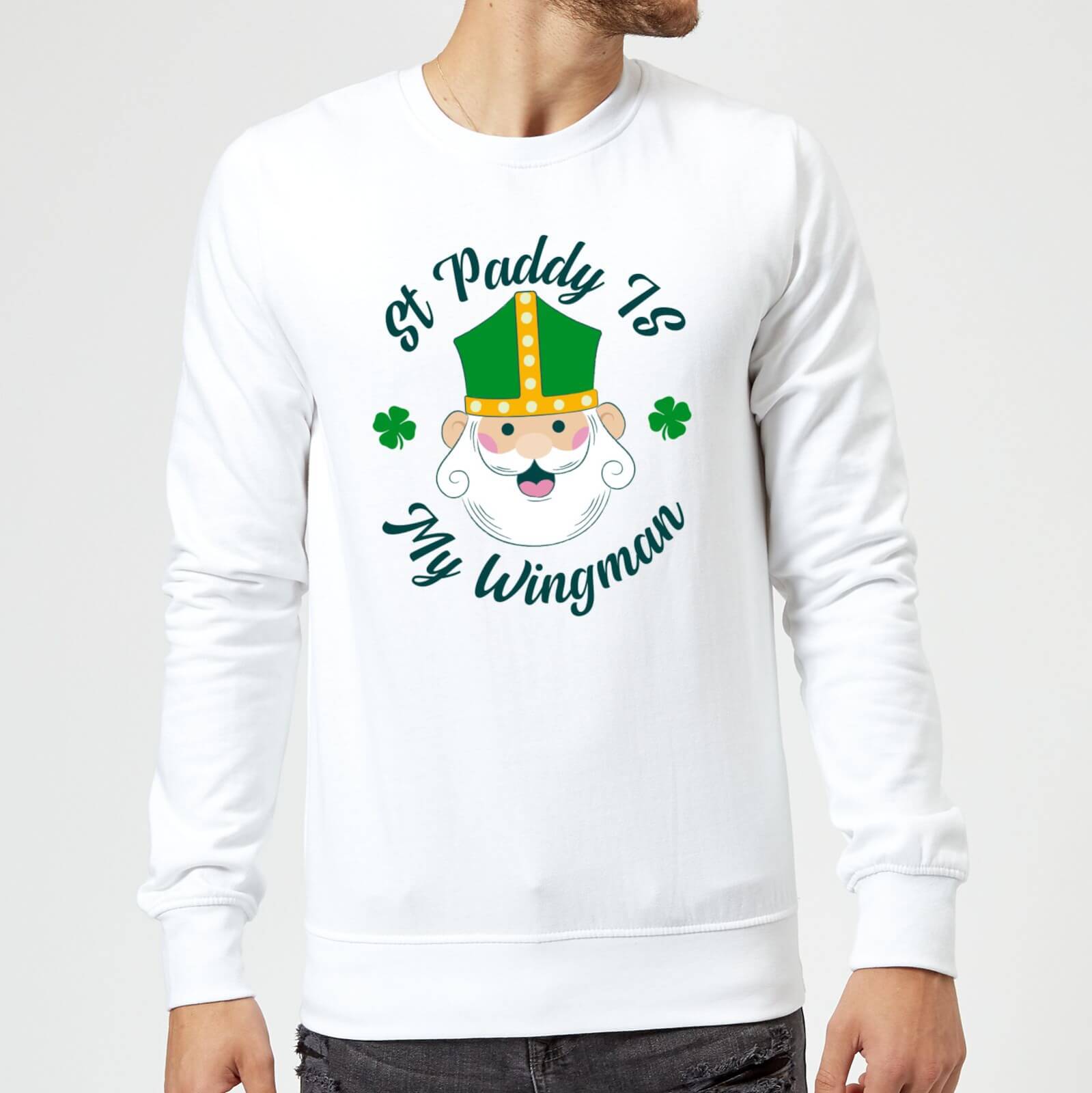 St Paddy Is My Wingman Sweatshirt - White - S - White