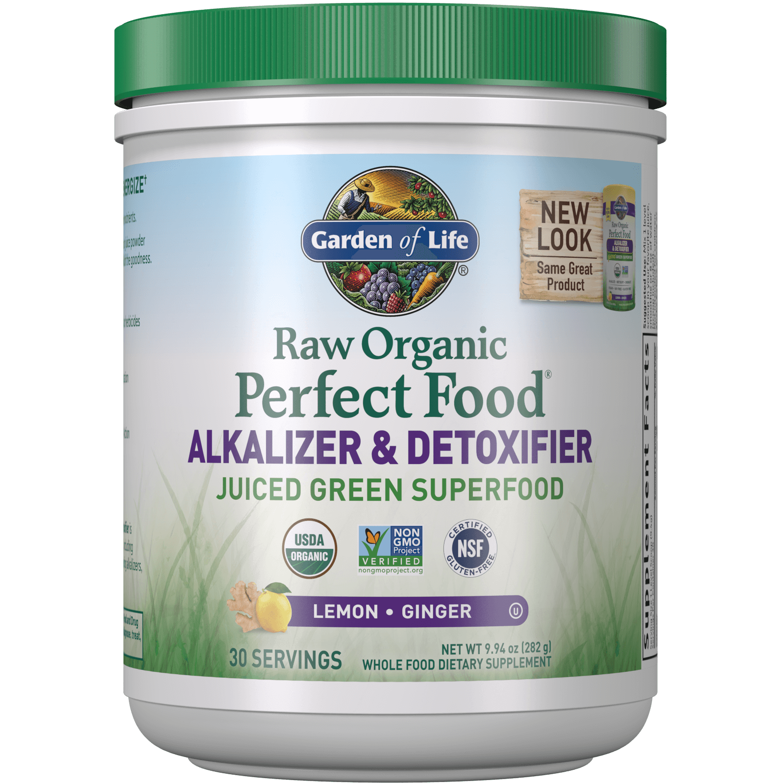 Raw Organic Perfect Food Alkalizer and Detoxifier - Lemon-Ginger - 282g