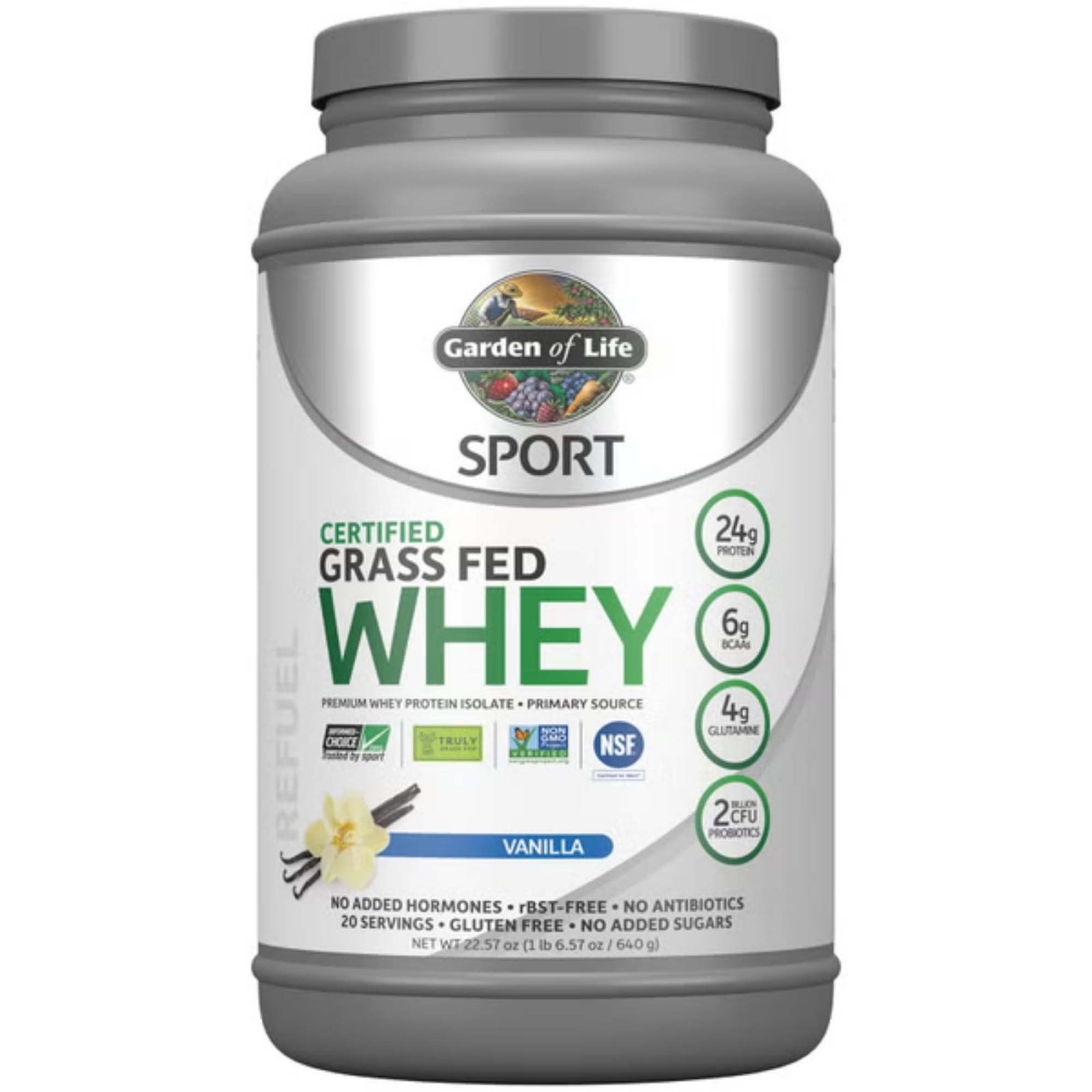 Lactosuero de vacuno criado en pastos Sport - Vainilla - 640 g Lactosuero de vacuno criado en pastos Sport - Vainilla - 640 g
