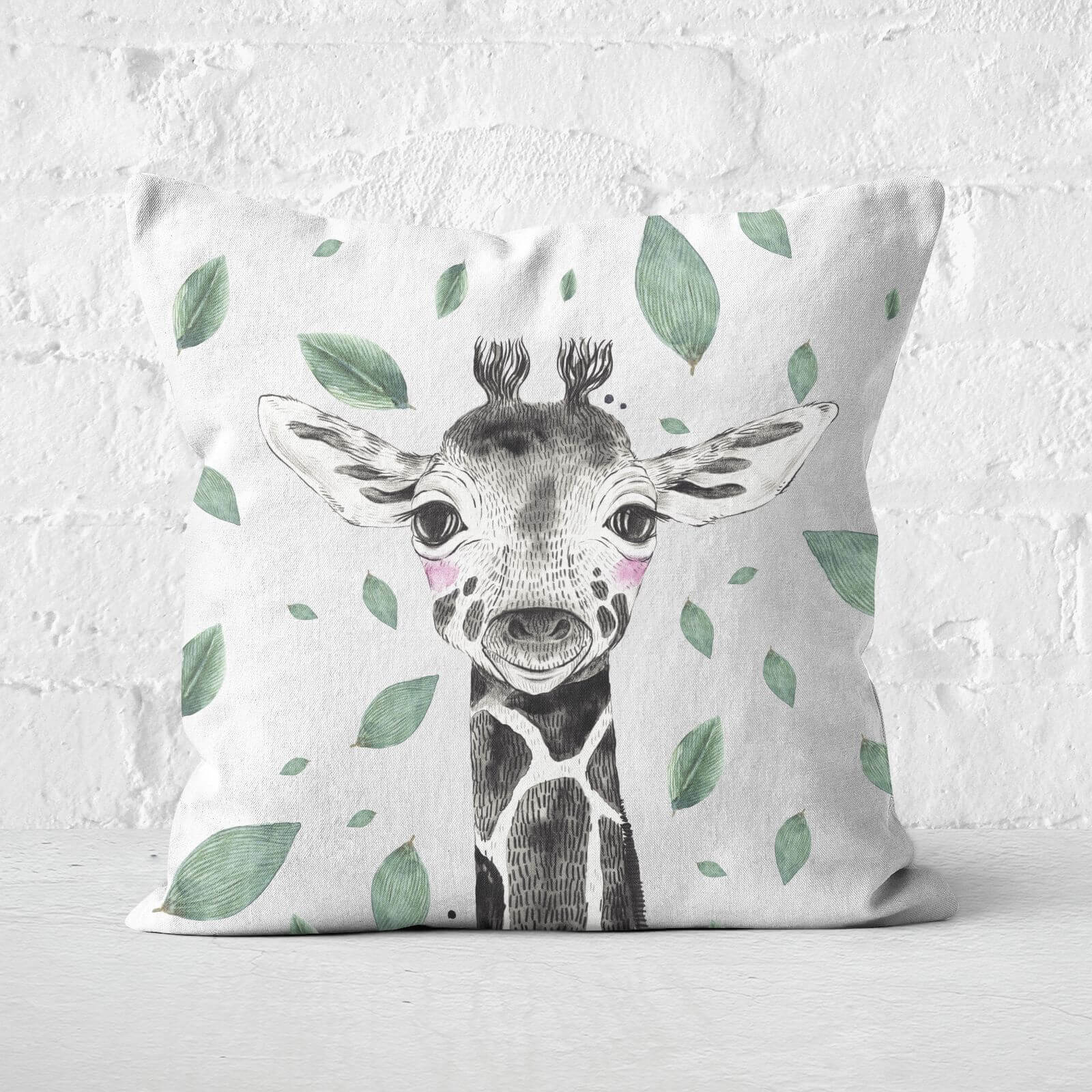 Giraffe And Leaves Square Cushion - 60x60cm - Soft Touch