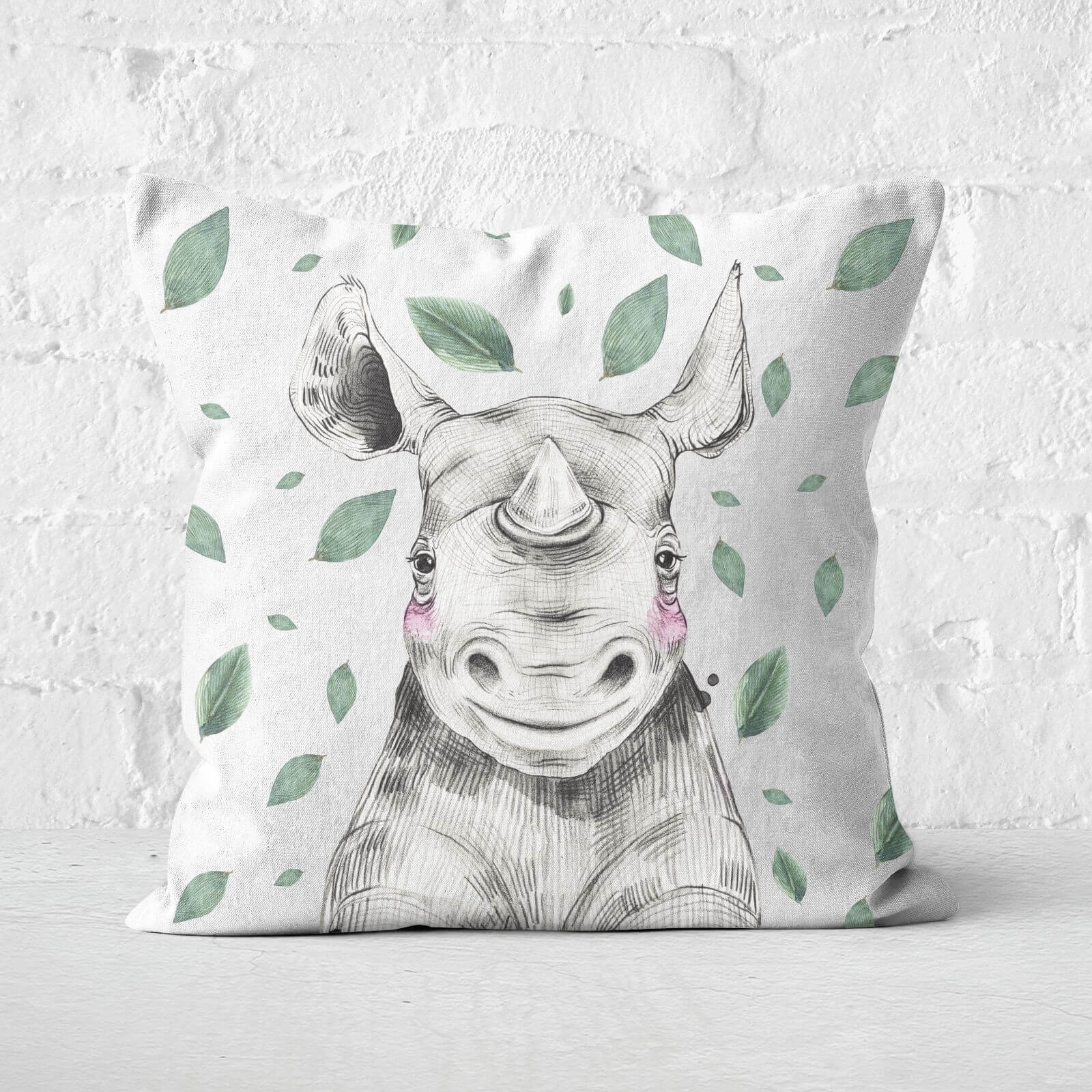 Rhino And Leaves Square Cushion - 60x60cm - Soft Touch
