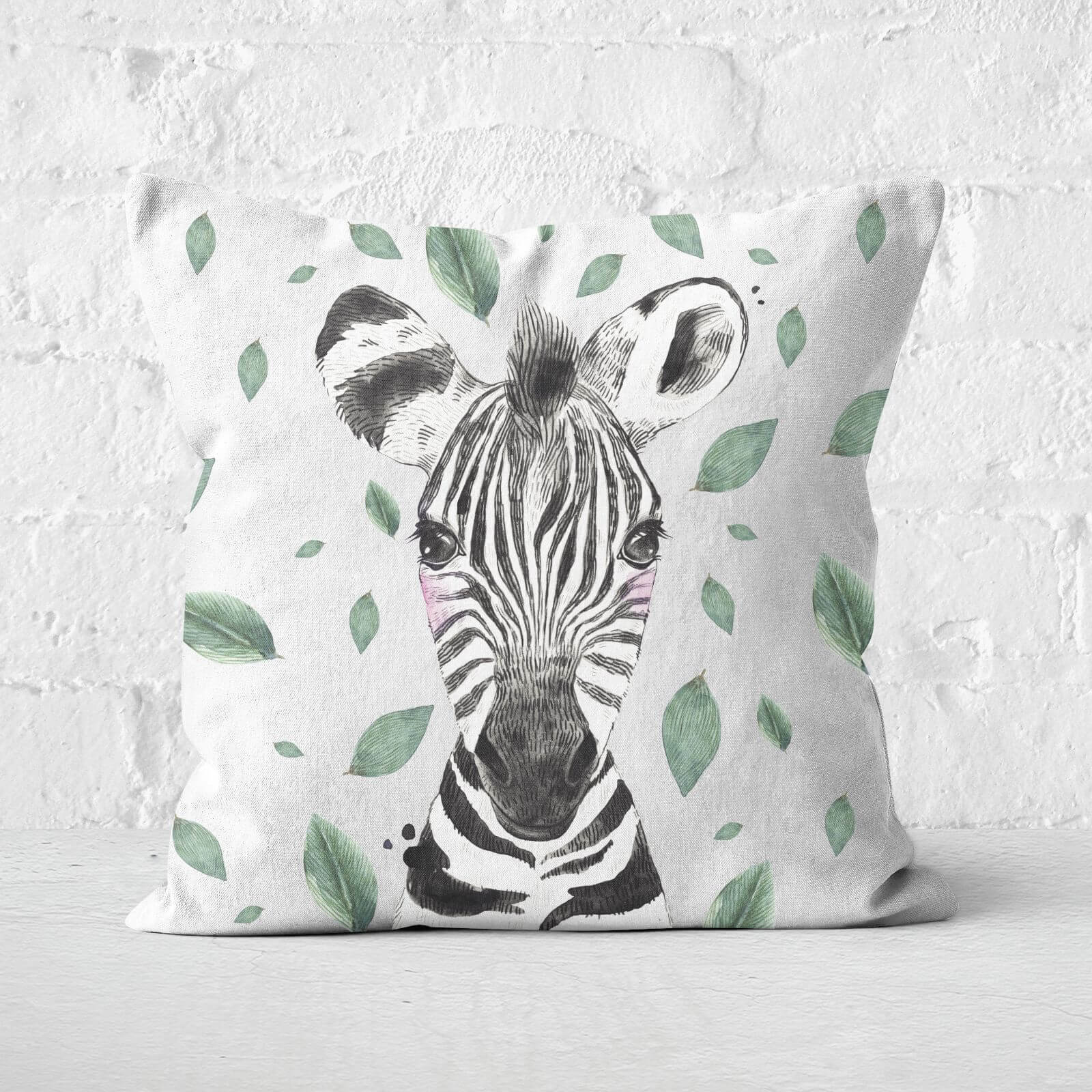 Zebra And Leaves Square Cushion - 60x60cm - Soft Touch