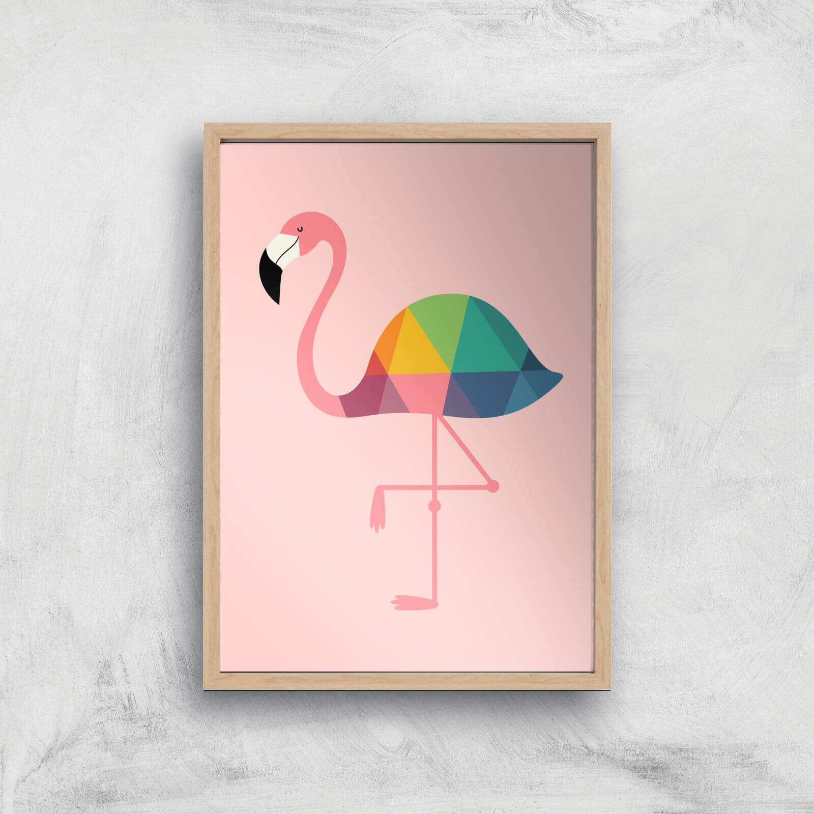 Andy Westface Rainbow Flamingo Giclee Art Print - A4 - Wooden Frame