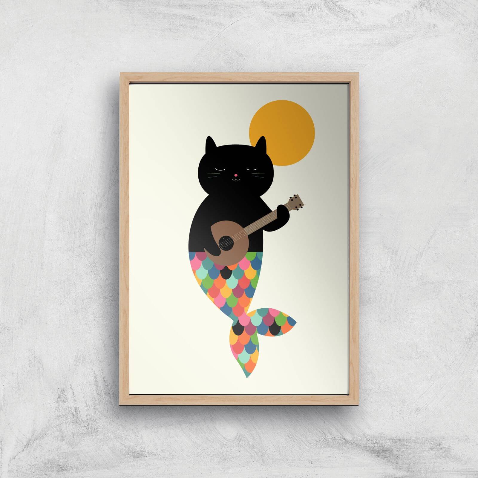 Andy Westface Purrmaid Giclee Art Print - A4 - Wooden Frame