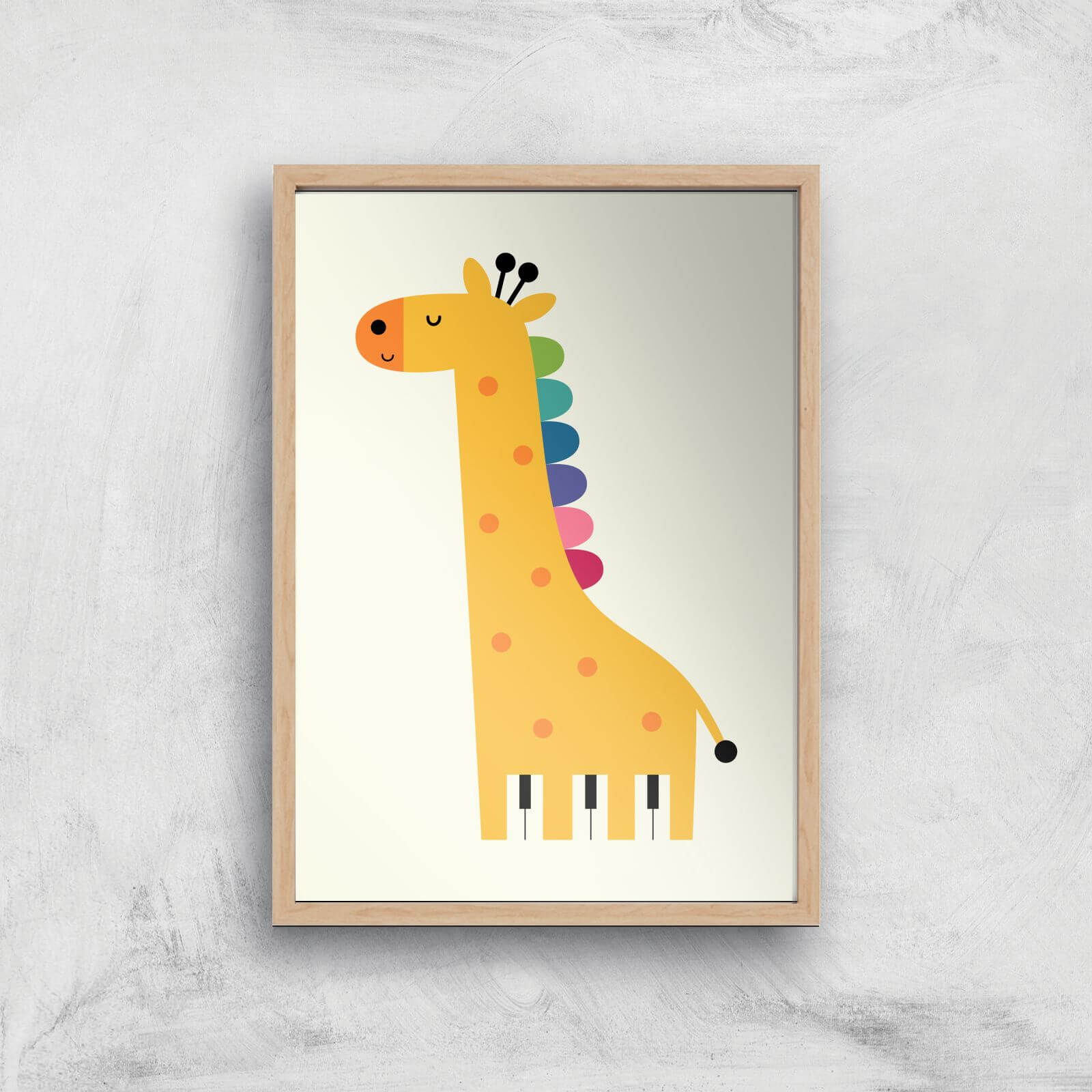 Andy Westface Giraffe Piano Giclee Art Print - A4 - Wooden Frame