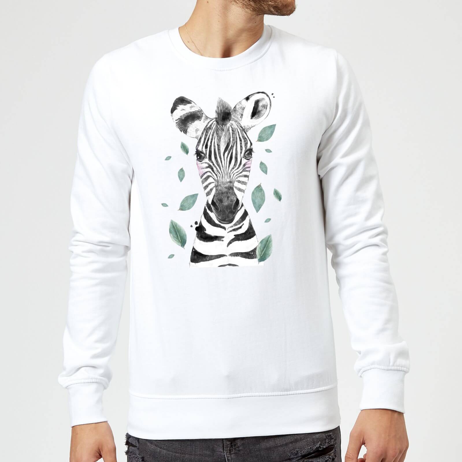 Zebra And Leaves Sweatshirt - White - S - White