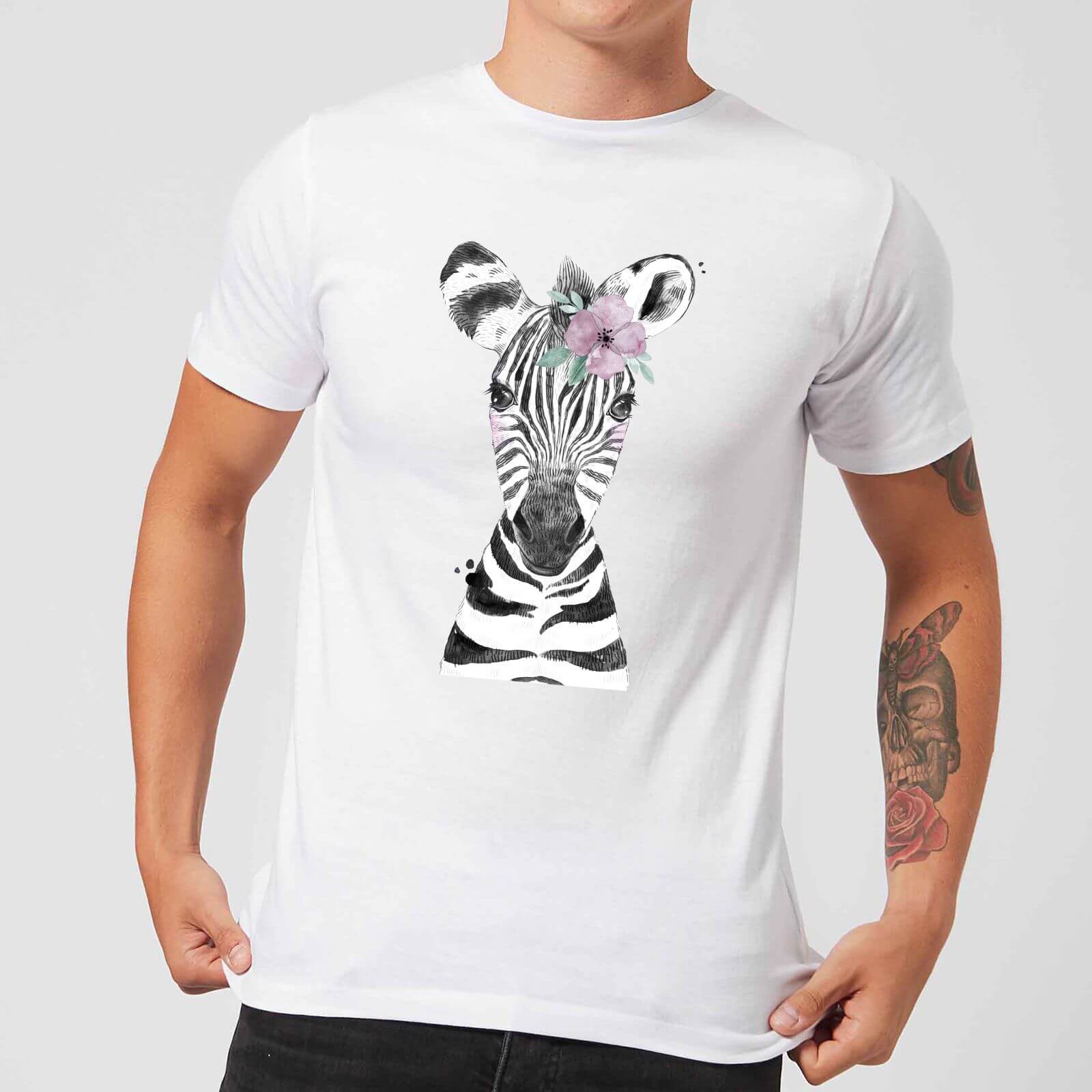 Floral Zebra Men's T-Shirt - White - XS - White