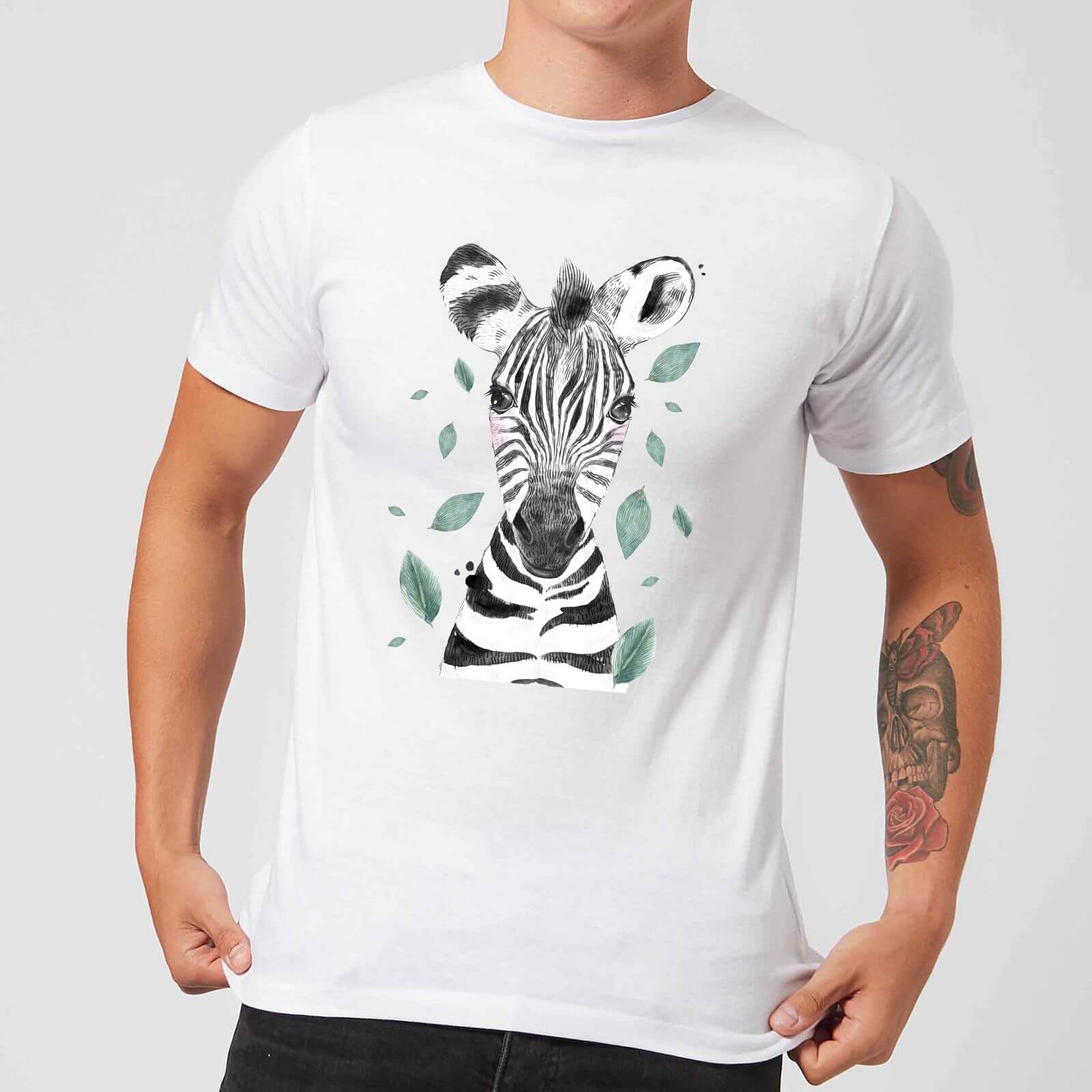 Zebra And Leaves Men's T-Shirt - White - XS - White