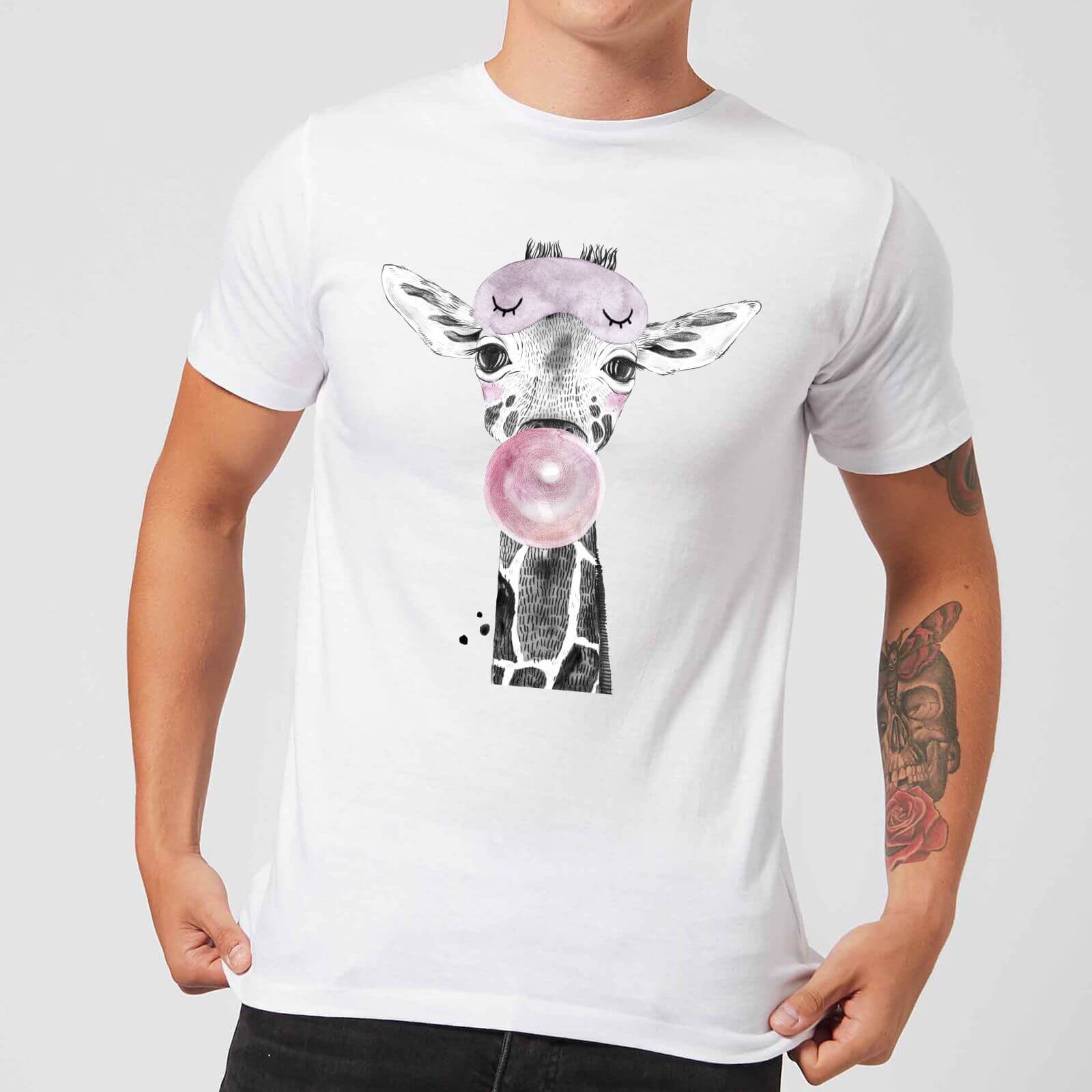 Bubblegum Giraffe Men's T-Shirt - White - XS - White