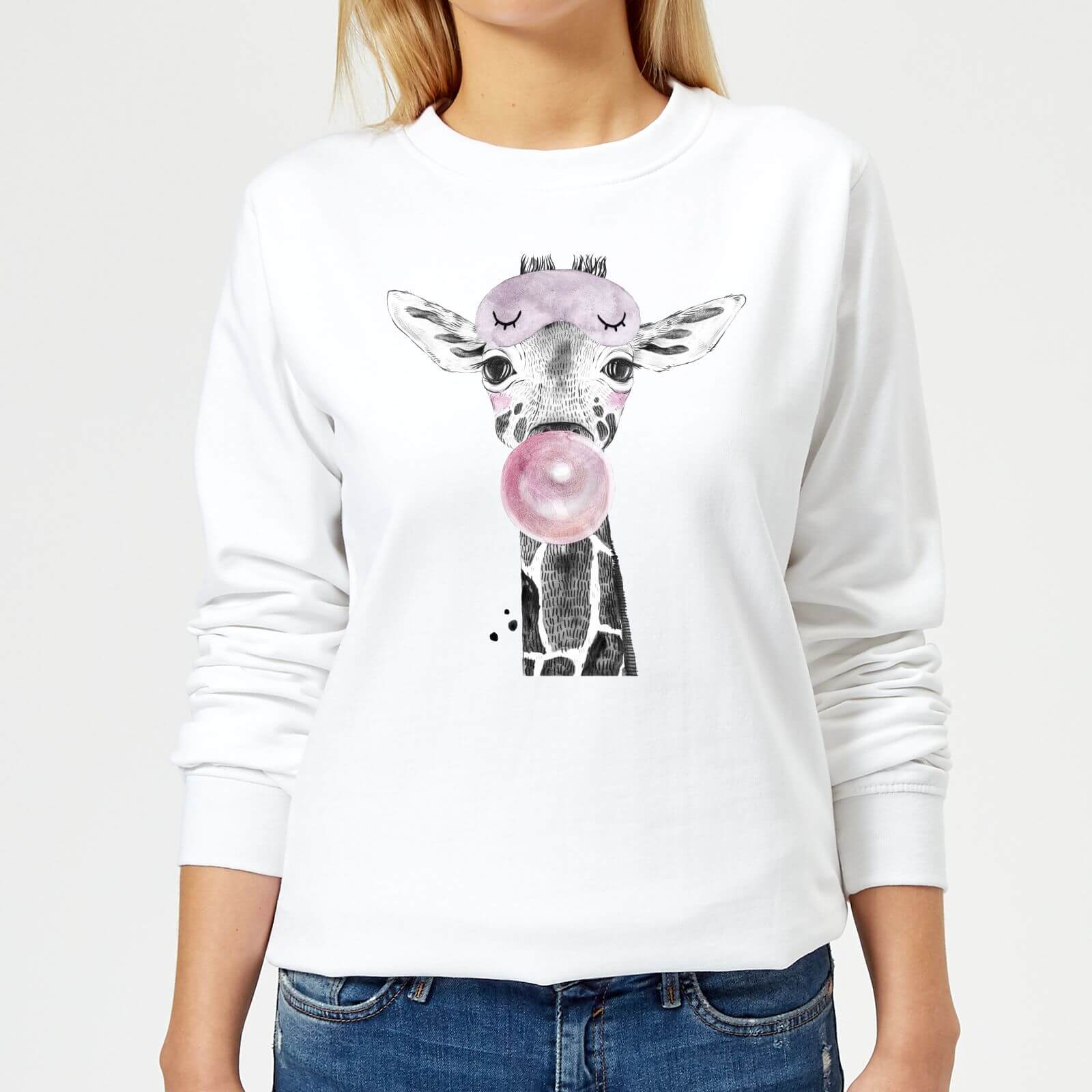Bubblegum Giraffe Women's Sweatshirt - White - L - White