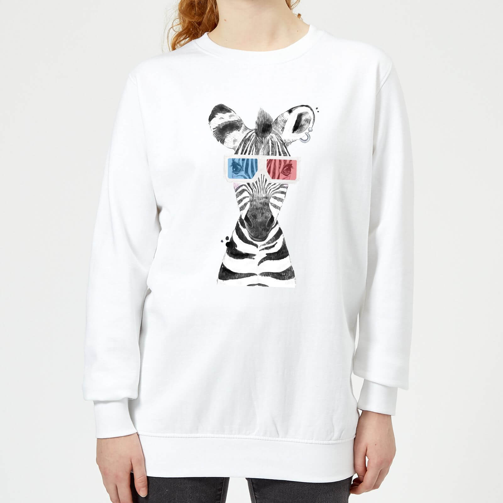 3D Zebra Women's Sweatshirt - White - M - White