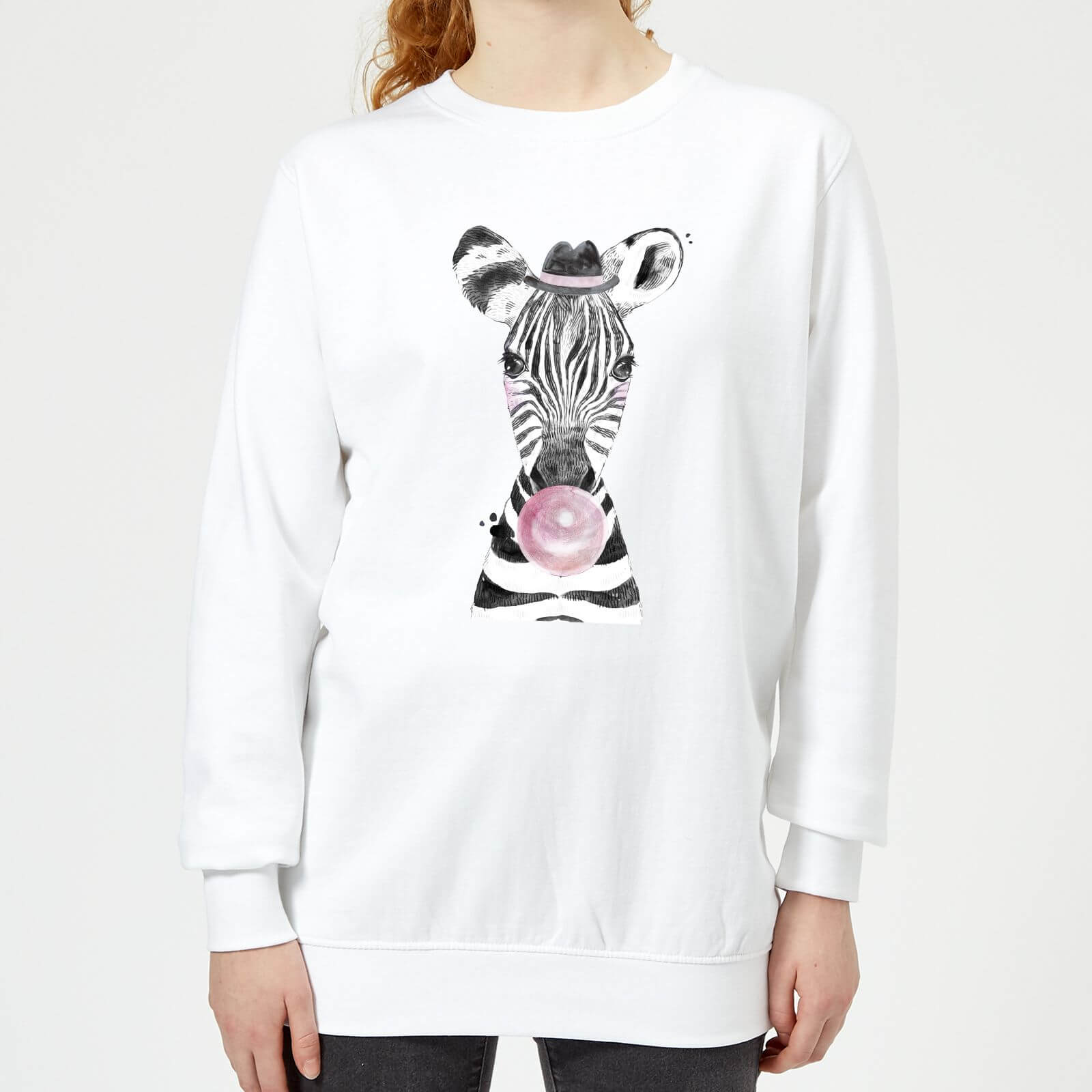 Bubblegum Zebra Women's Sweatshirt - White - XS - White