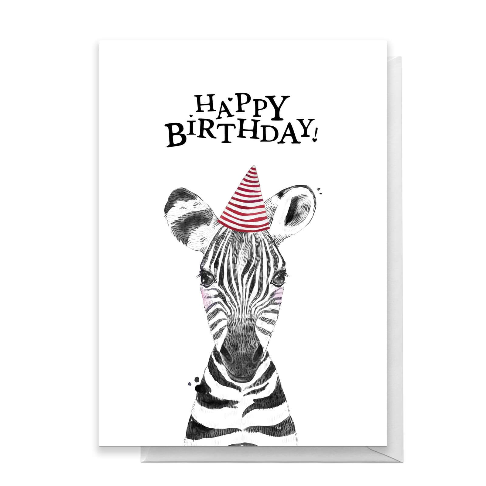 Happy Birthday Zebra Hat Greetings Card - Large Card